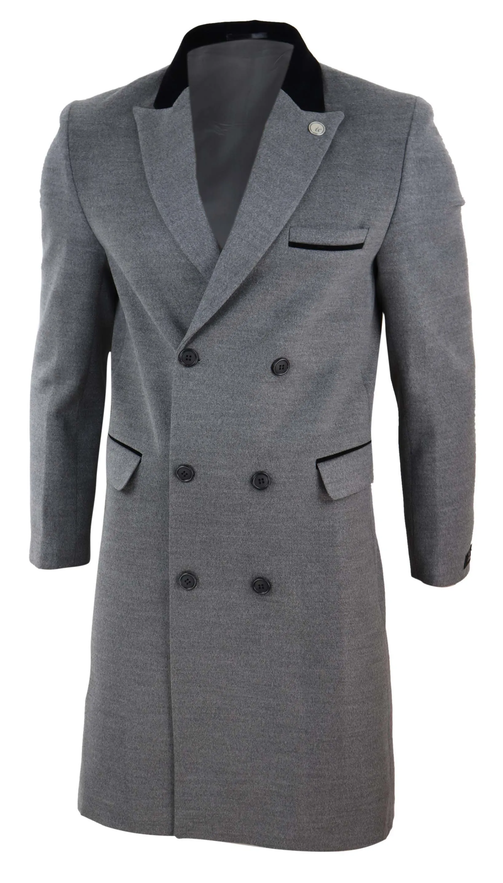 3/4 Long Double Breasted Overcoat Wool Mix Peaky Blinders