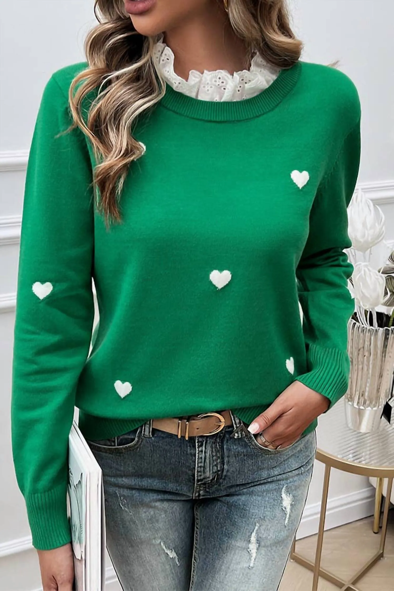 A Touch Of Lace Sweater In Green