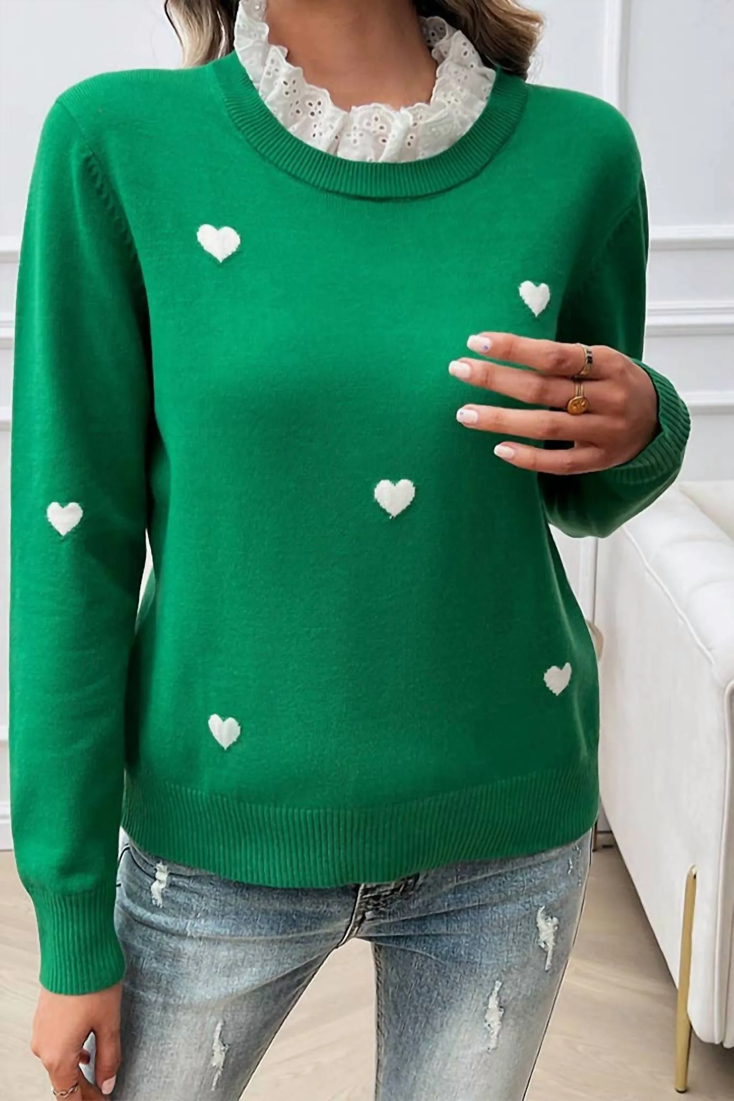 A Touch Of Lace Sweater In Green