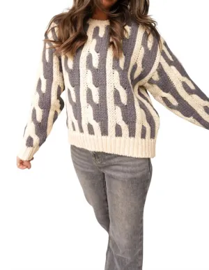 Abstract Chunky Knit Sweater In Gray/ivory