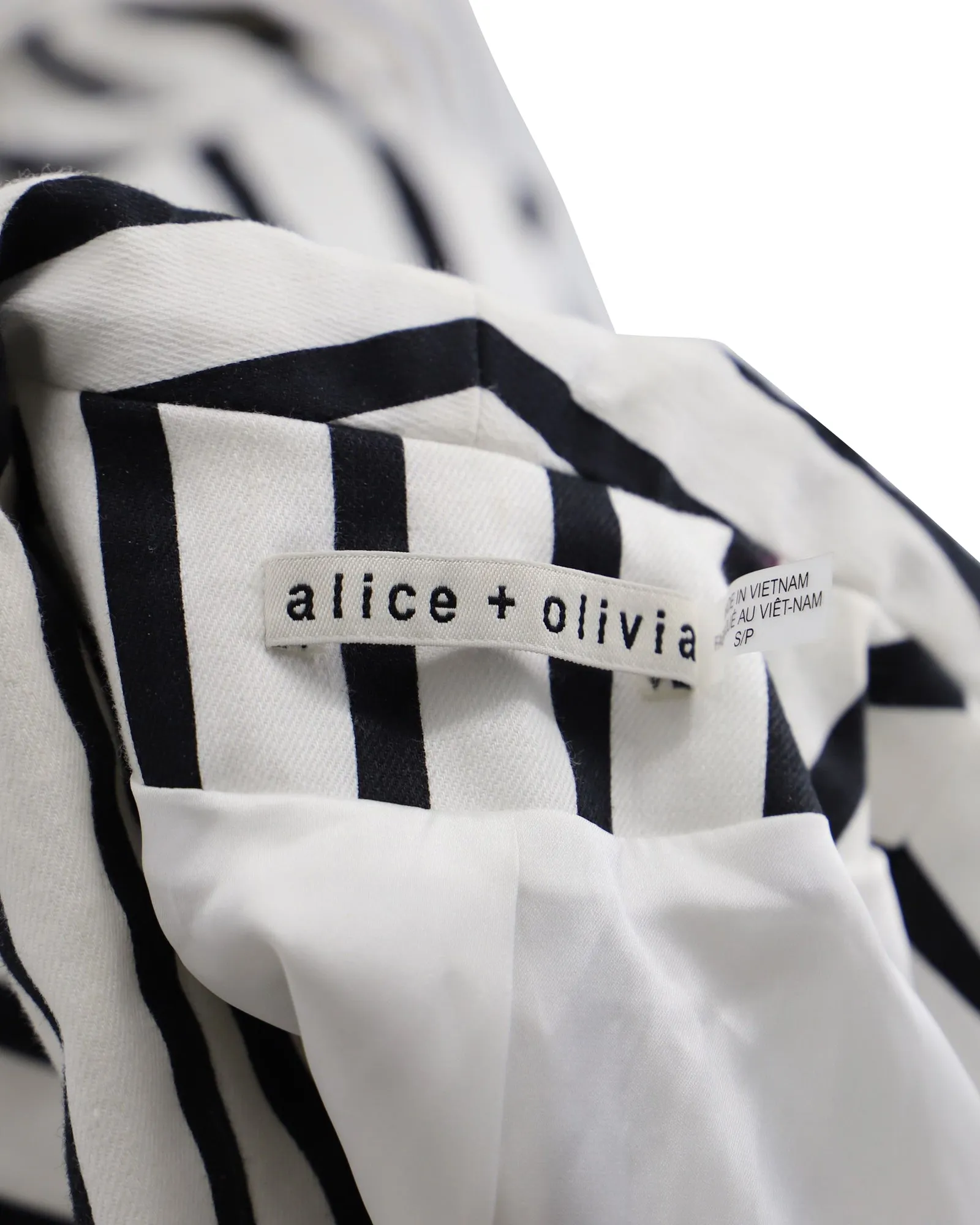 Alice   Olivia Vertical Striped Blazer in Black and White Cotton