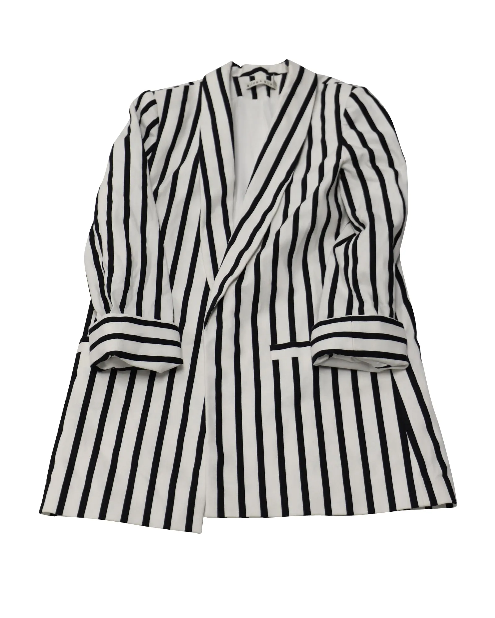 Alice   Olivia Vertical Striped Blazer in Black and White Cotton
