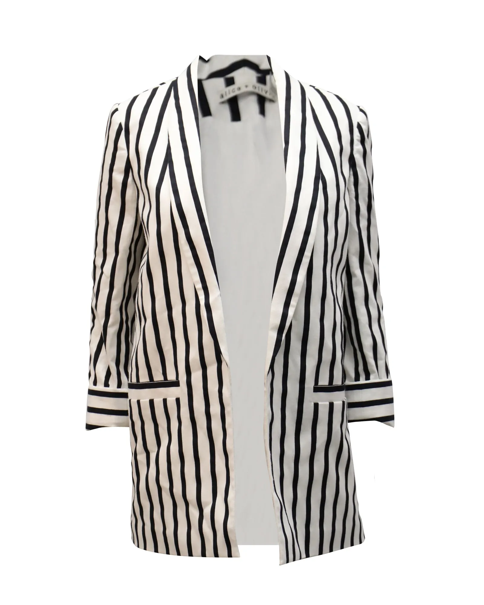 Alice   Olivia Vertical Striped Blazer in Black and White Cotton