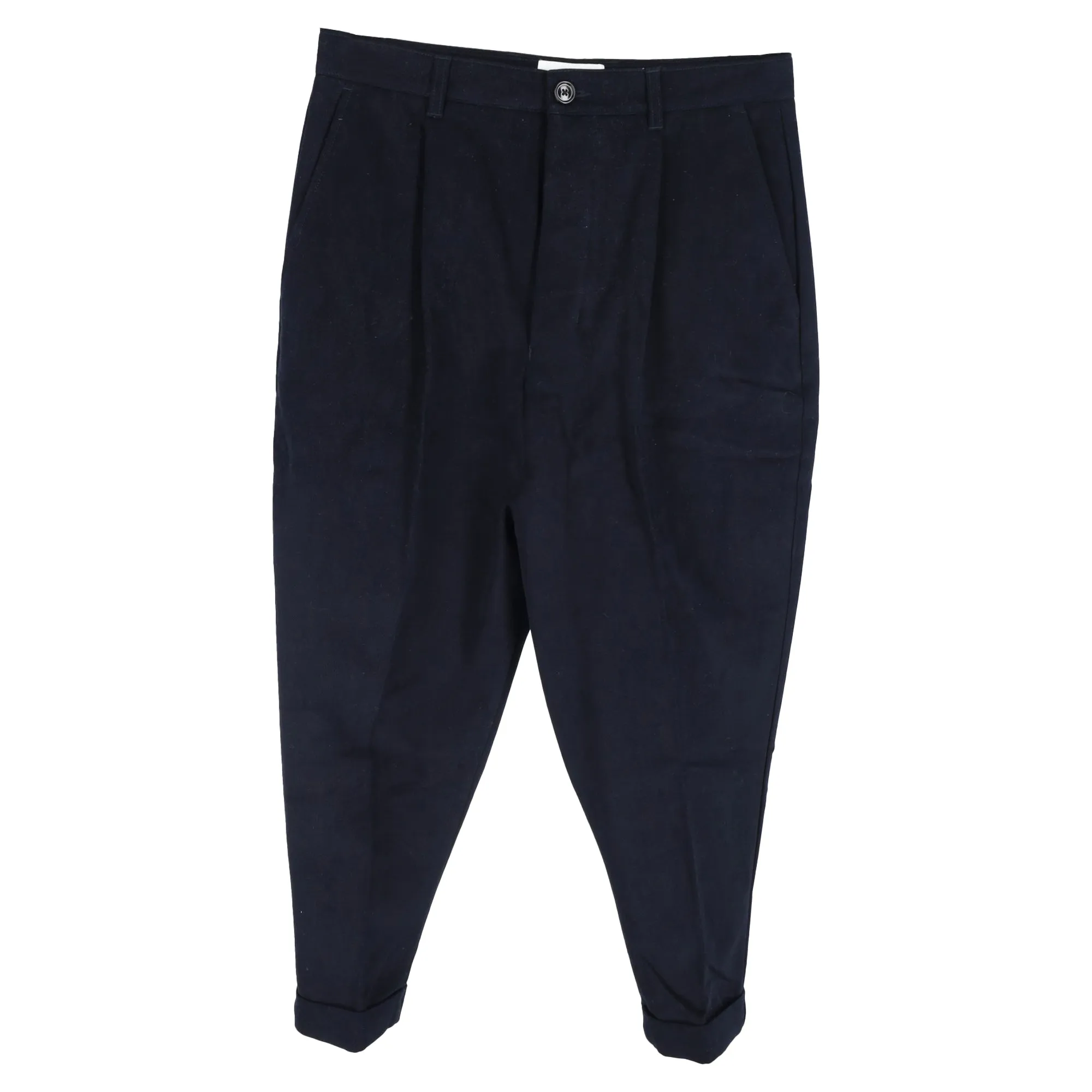 AMI Paris Carrot Trousers in Navy Blue Cotton