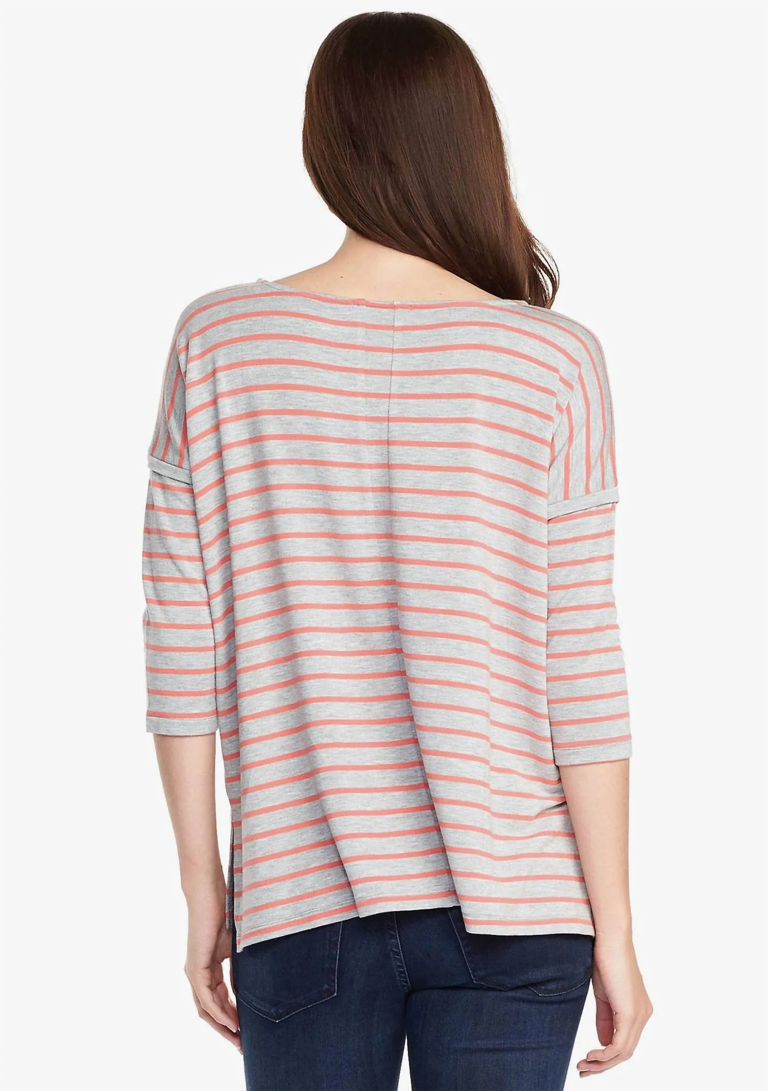 Anaeia Top In Heather Grey/coral Stripe