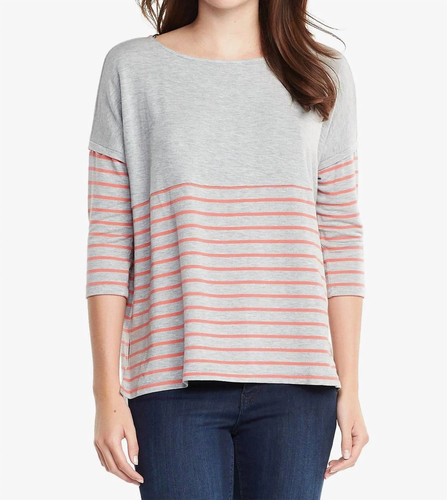 Anaeia Top In Heather Grey/coral Stripe