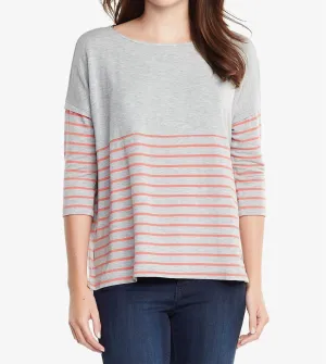 Anaeia Top In Heather Grey/coral Stripe
