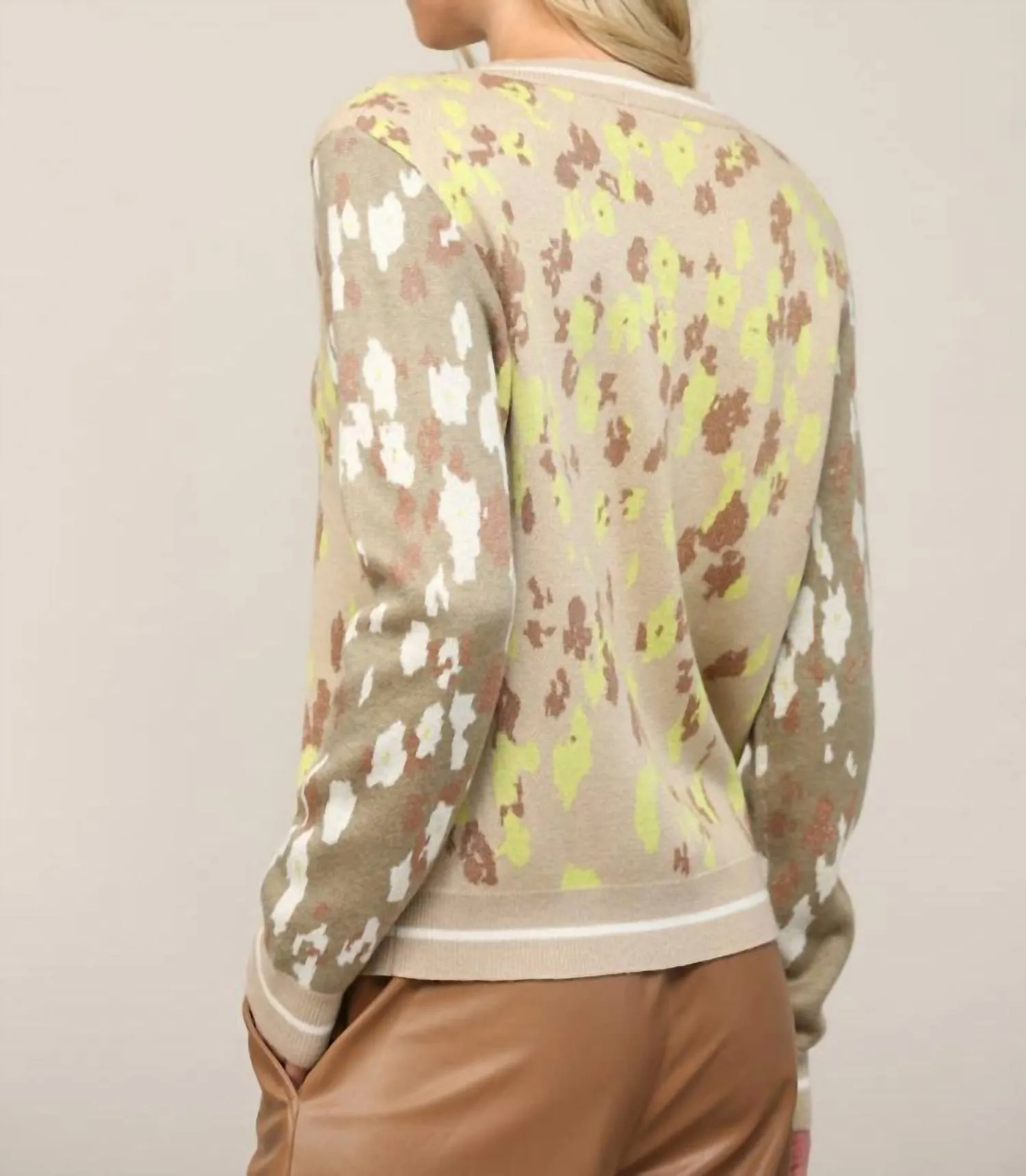 Animal Jacquard Knit Sweater In Taupe/olive