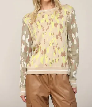 Animal Jacquard Knit Sweater In Taupe/olive