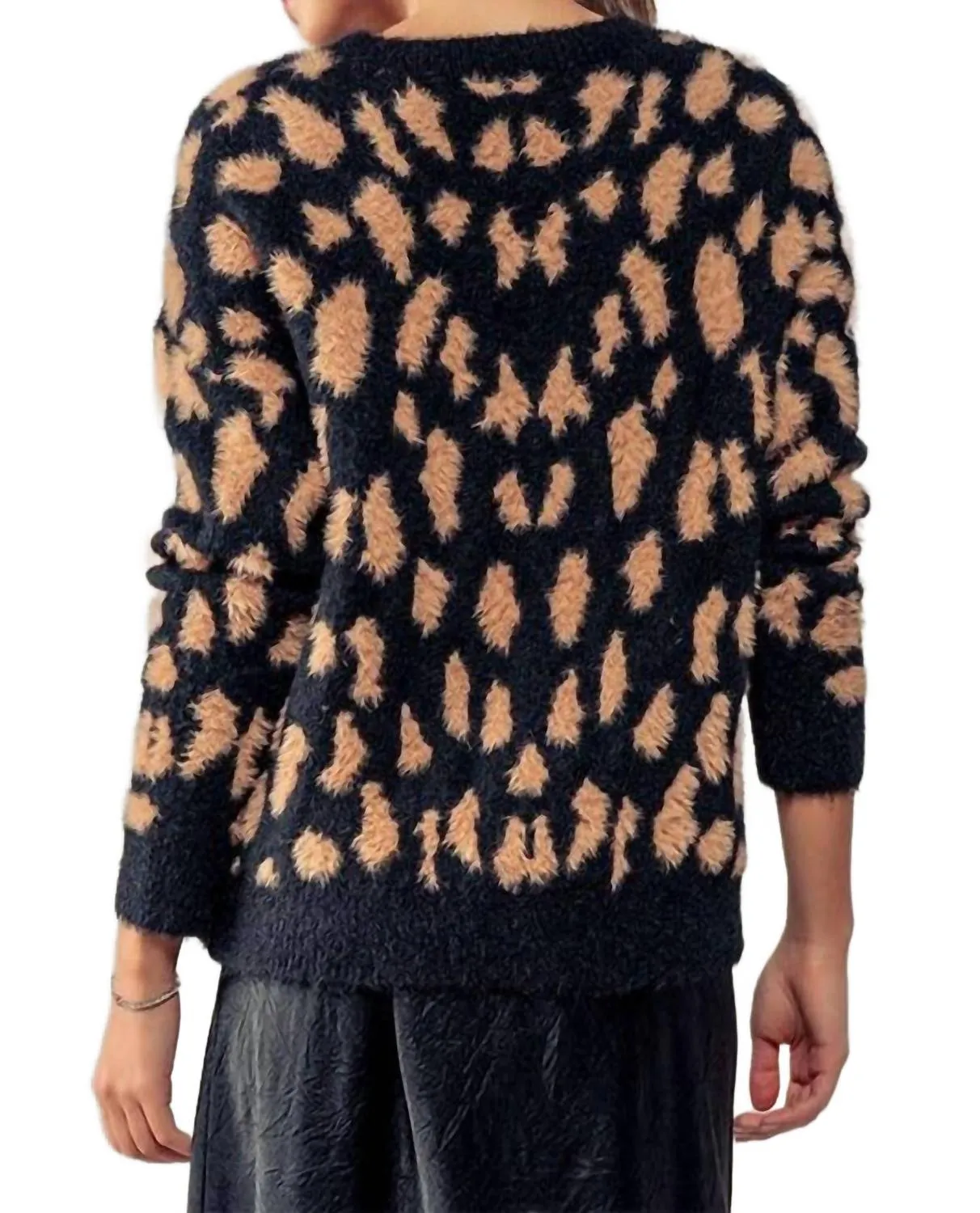Animal Print Crewneck Sweater In Black