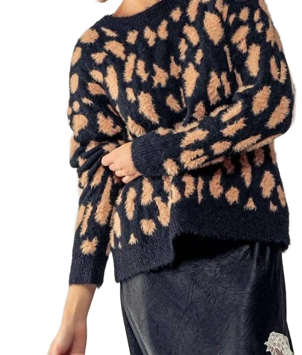 Animal Print Crewneck Sweater In Black
