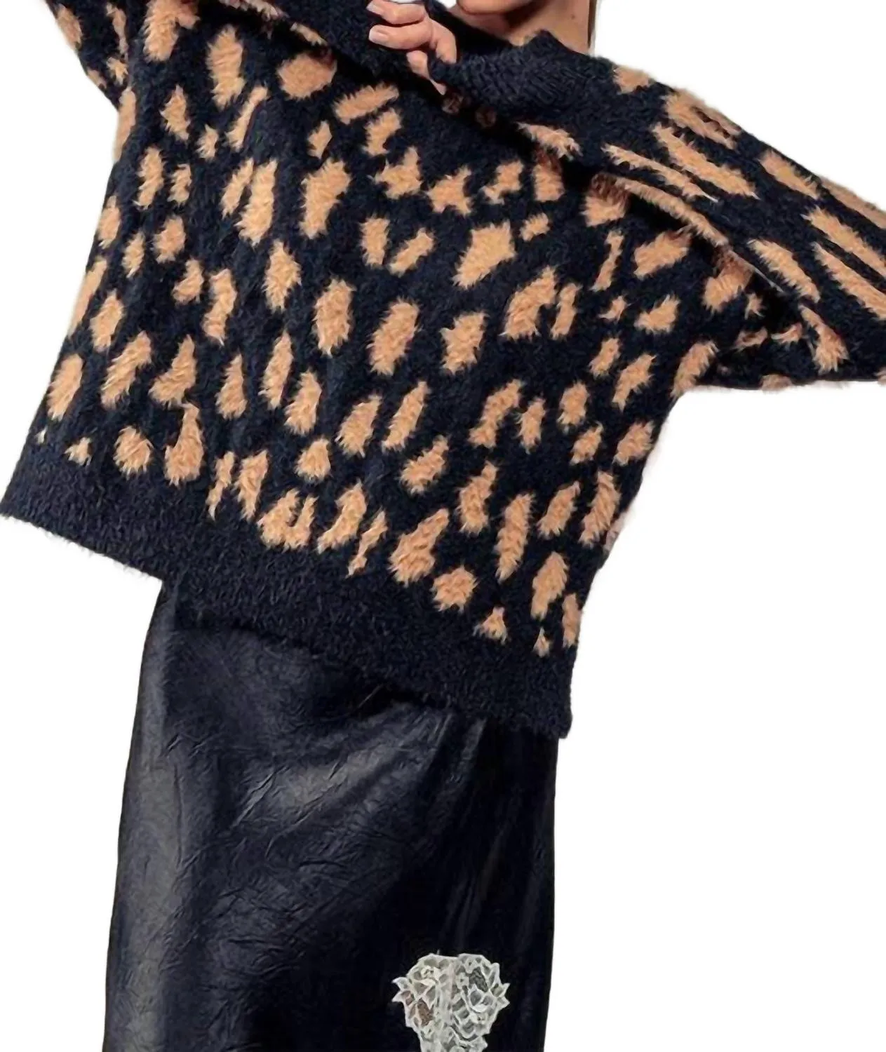 Animal Print Crewneck Sweater In Black