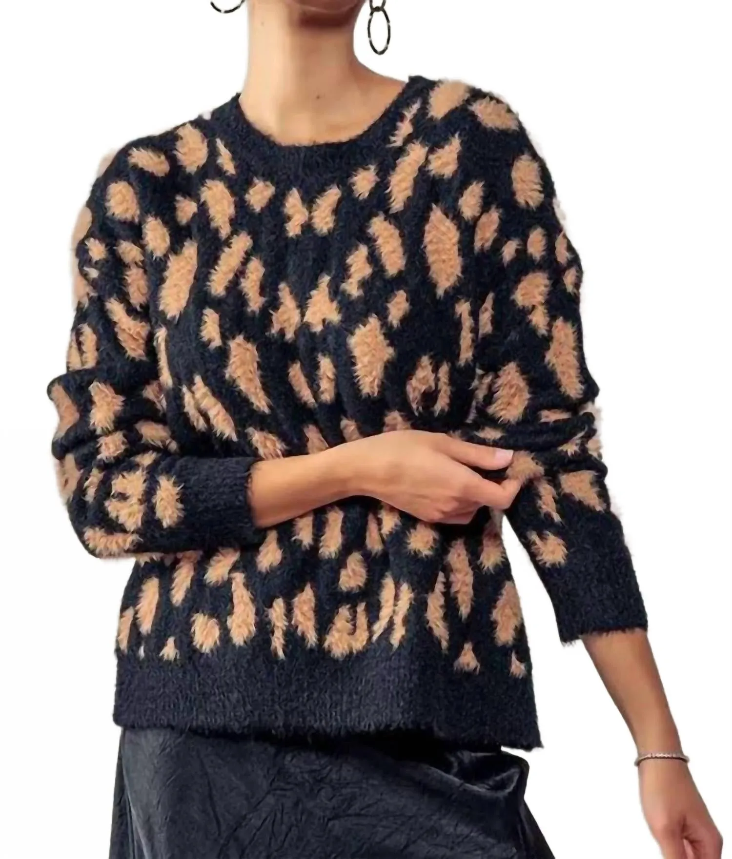 Animal Print Crewneck Sweater In Black