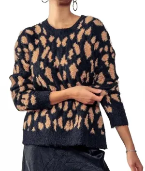 Animal Print Crewneck Sweater In Black