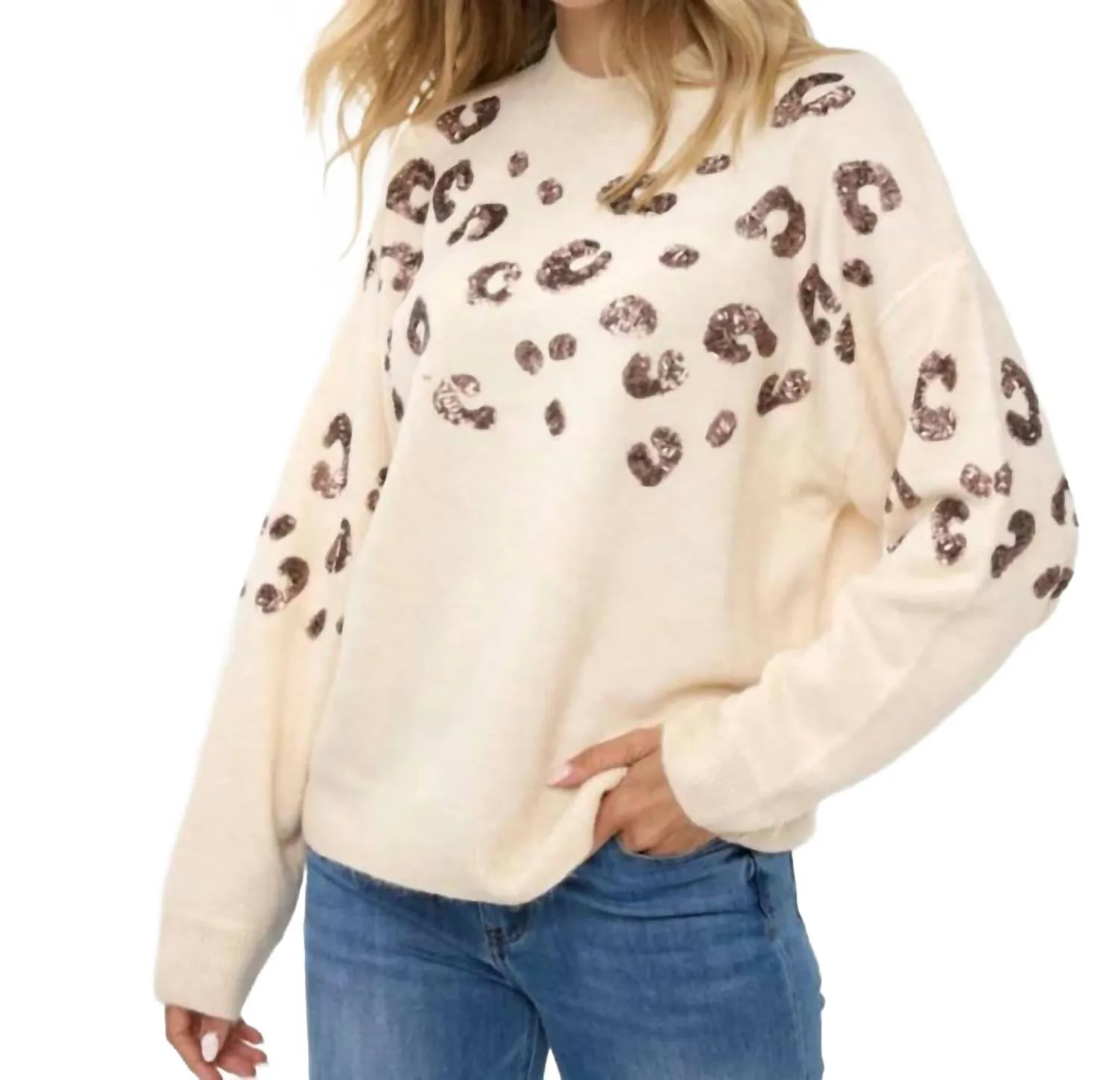 Animal Sequins Sweater In Beige