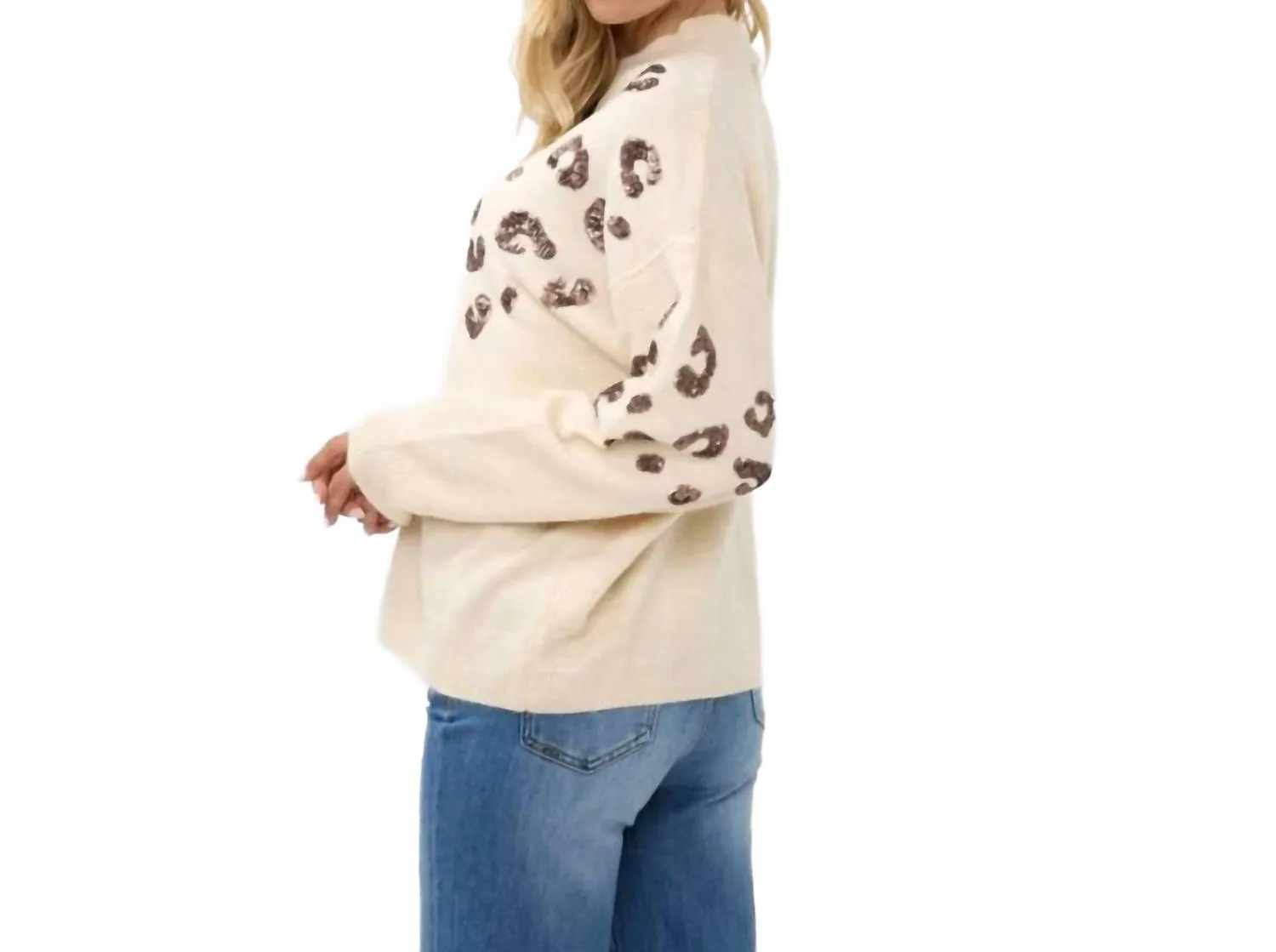 Animal Sequins Sweater In Beige