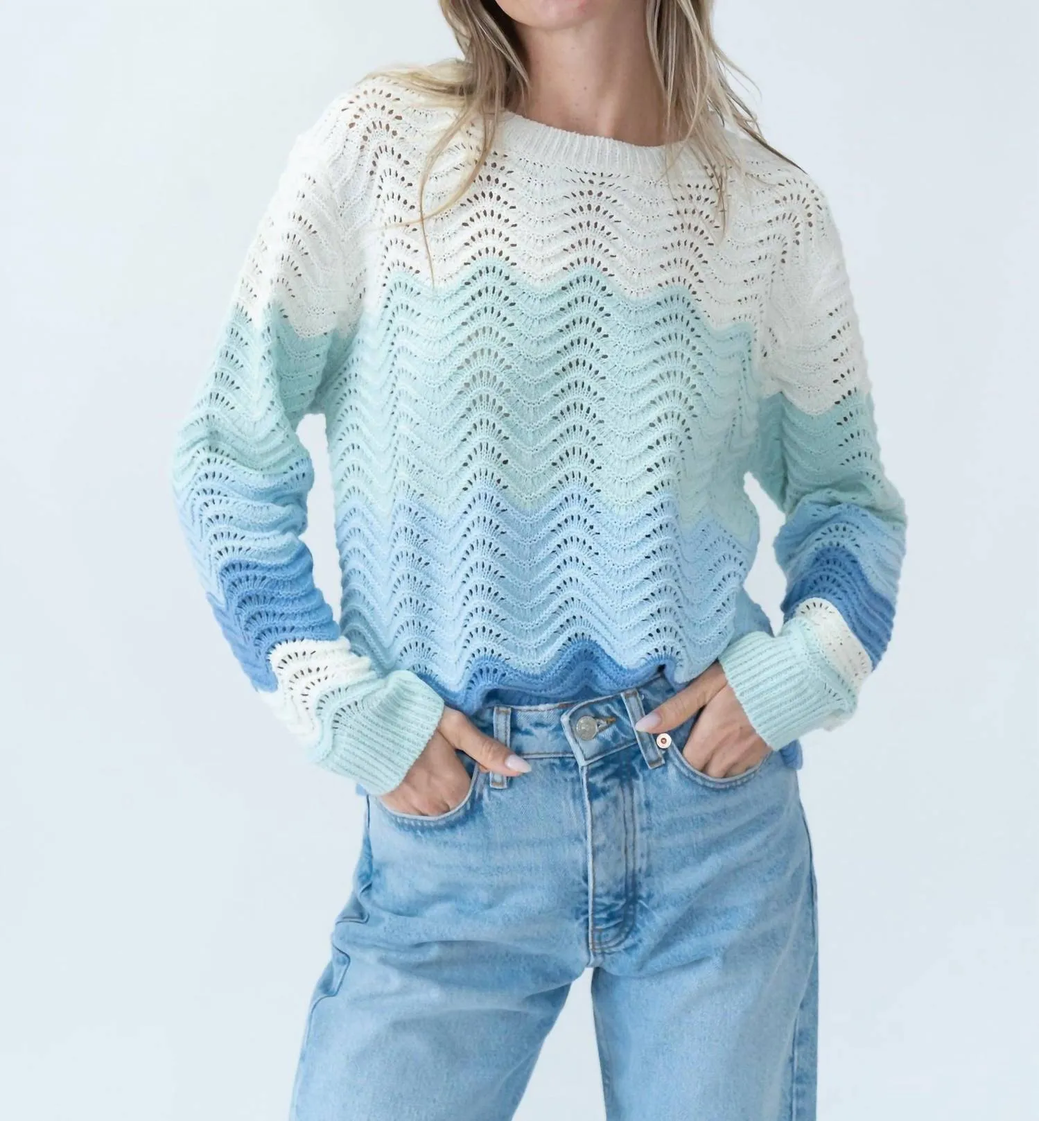 Ariella Scalloped Striped Sweater In Multi Color