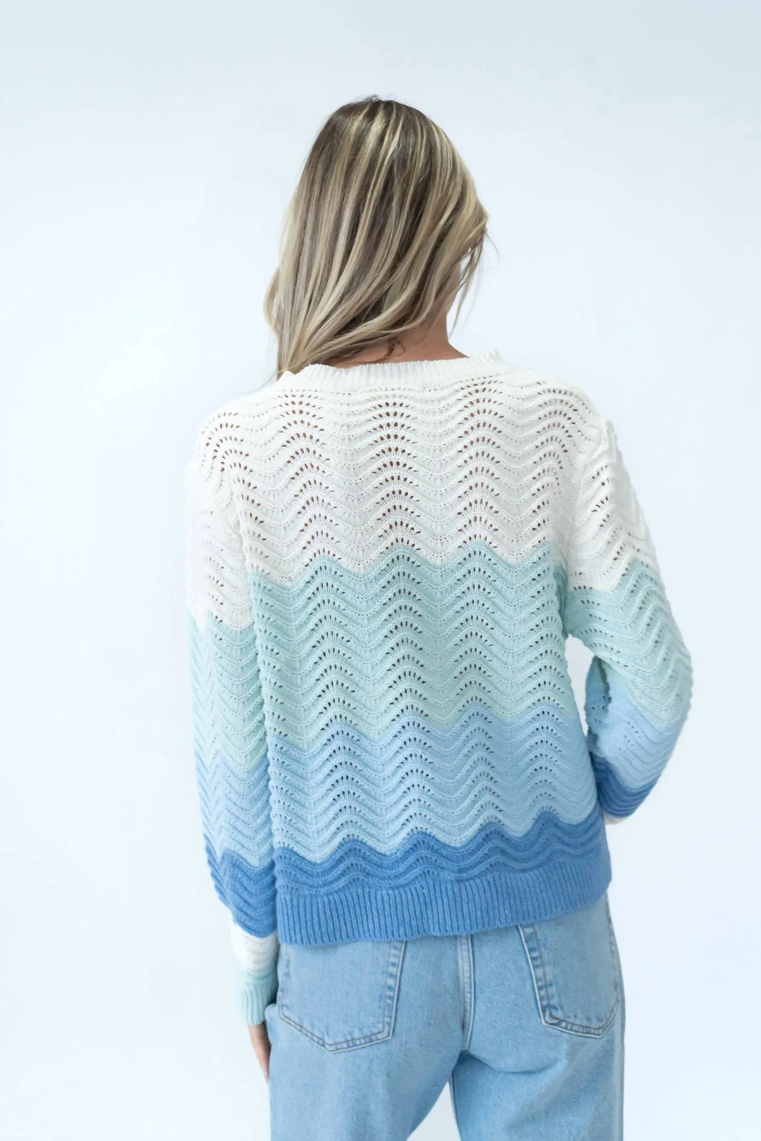 Ariella Scalloped Striped Sweater In Multi Color