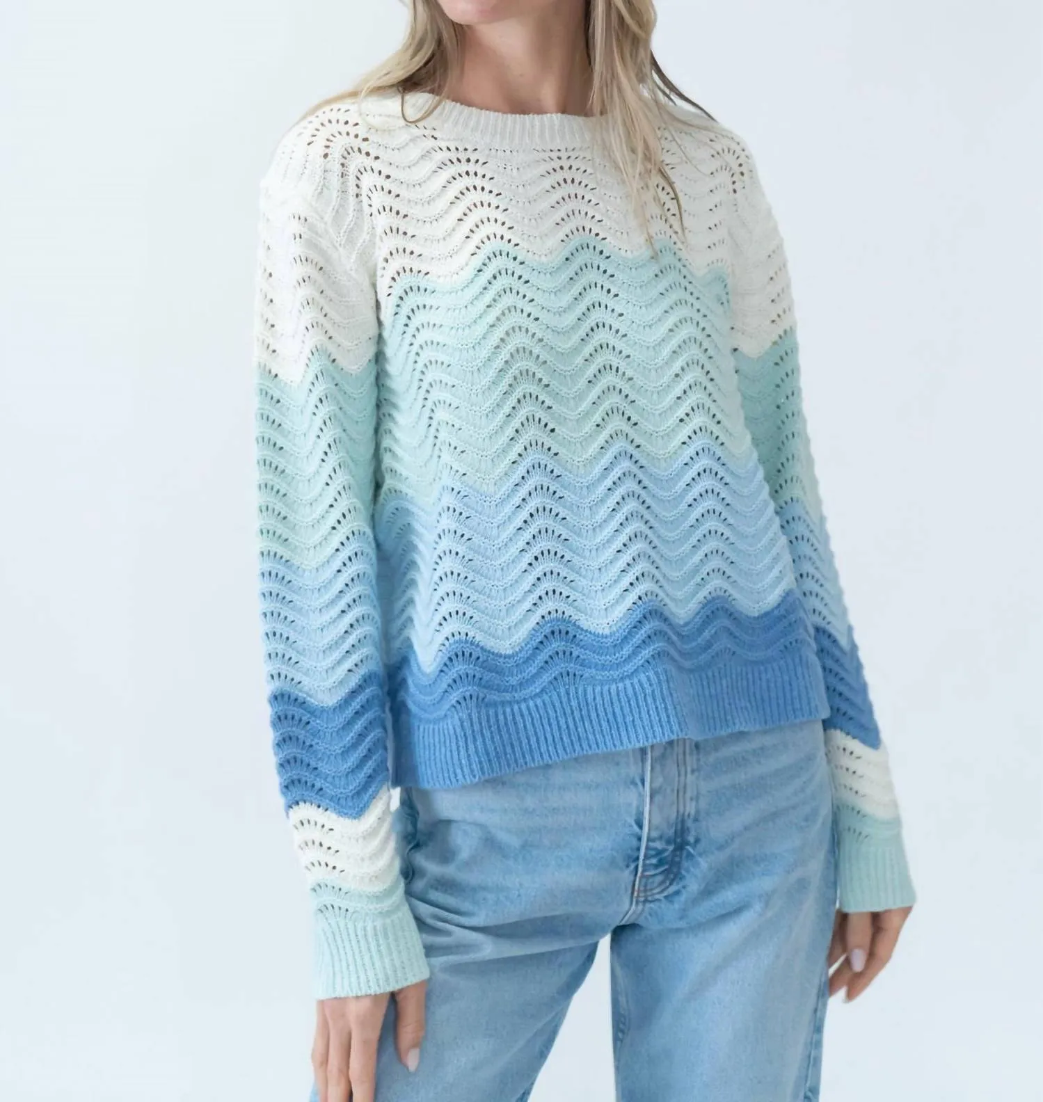 Ariella Scalloped Striped Sweater In Multi Color