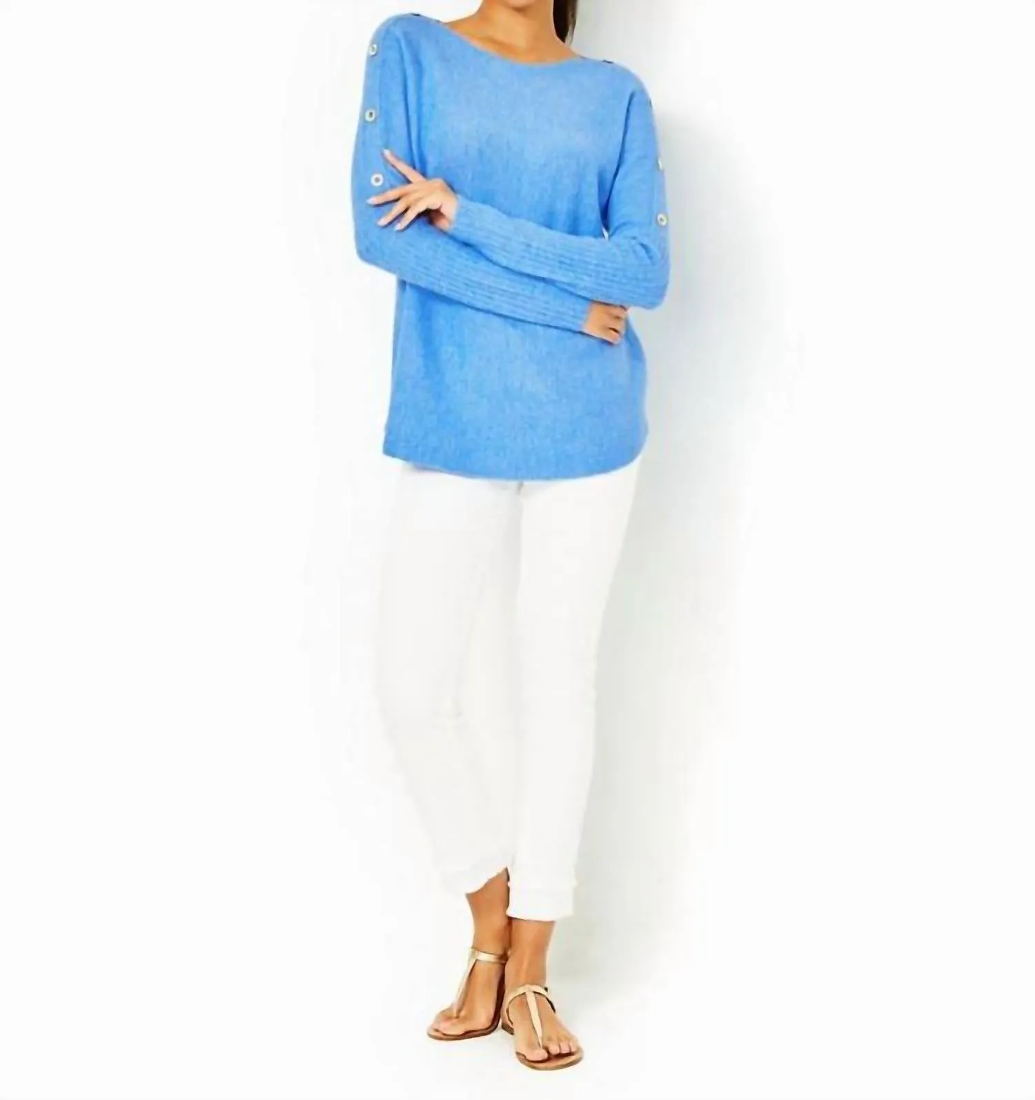 Arna Boat-Neck Pullover Sweater In Heathered Abaco Blue