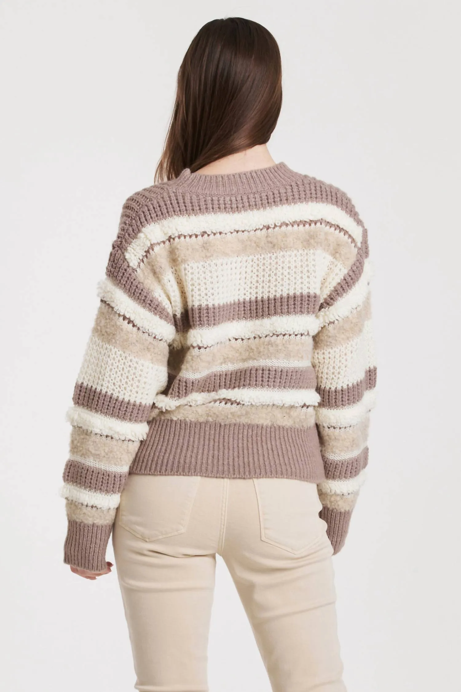 Ash Violet Striped Sweater In Cream/tan/taupe Multi