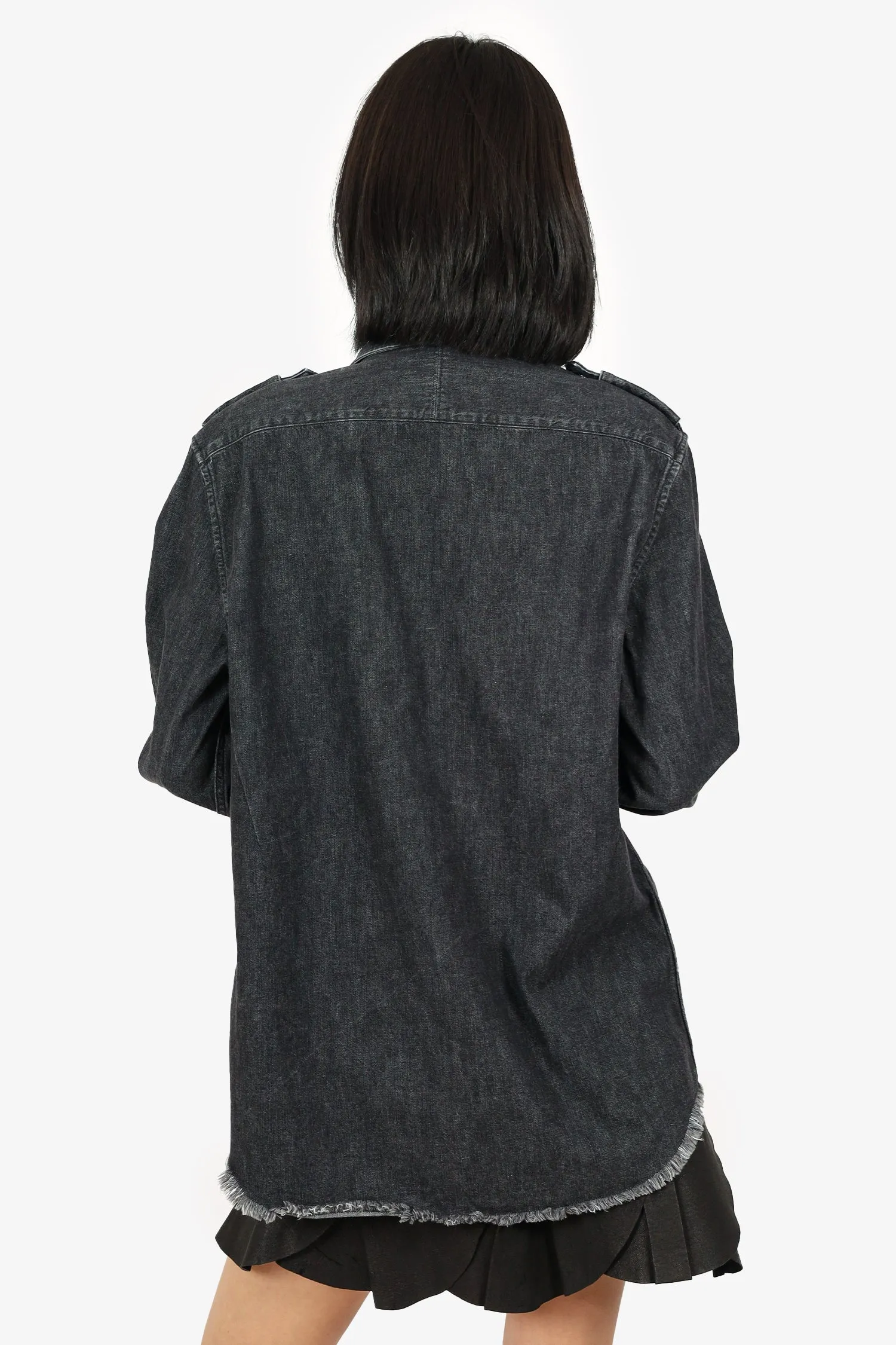Balmain Black Denim Embossed Logo Shirt Size 41 Mens