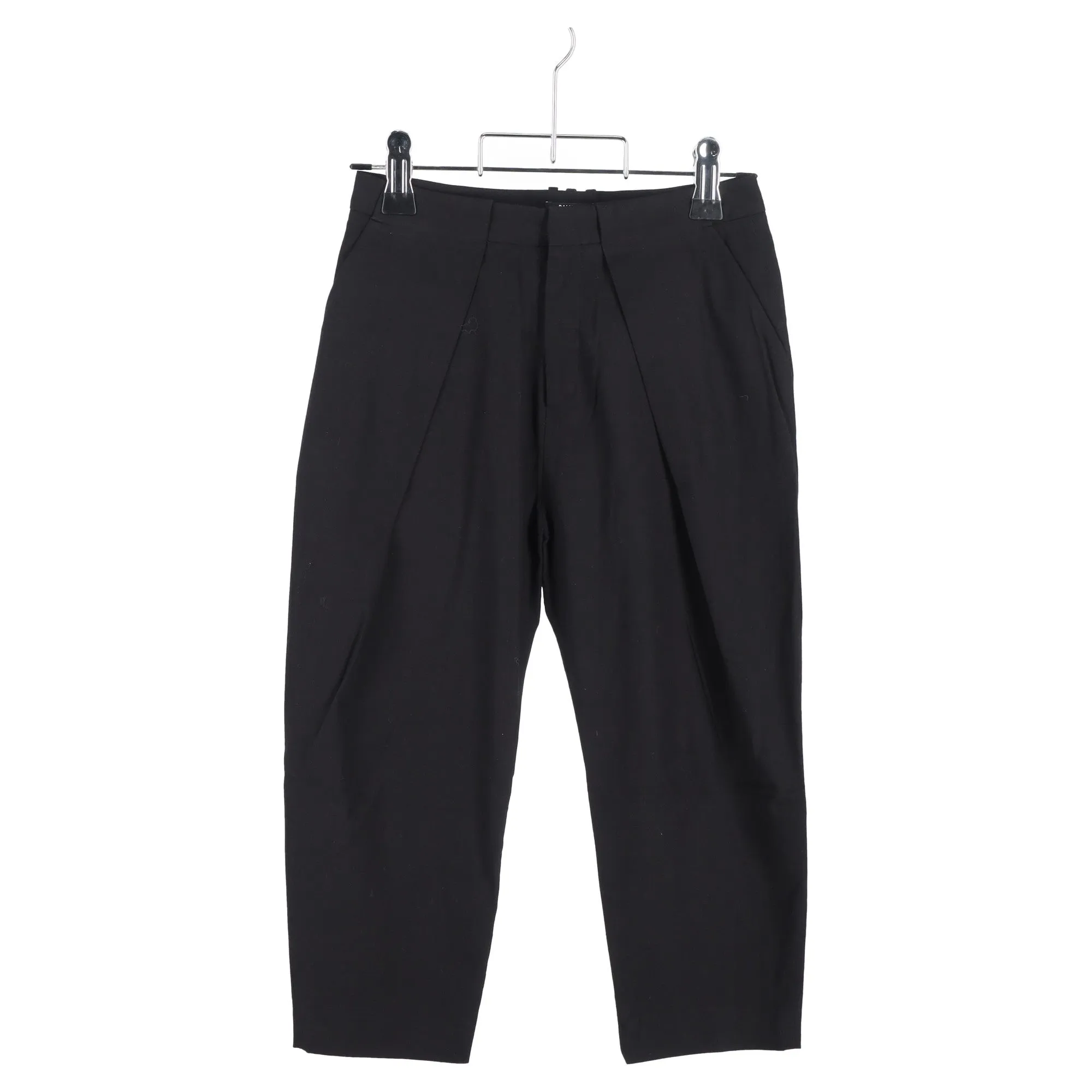 Balmain Draped Straight-Leg Cropped Trousers in Black Wool