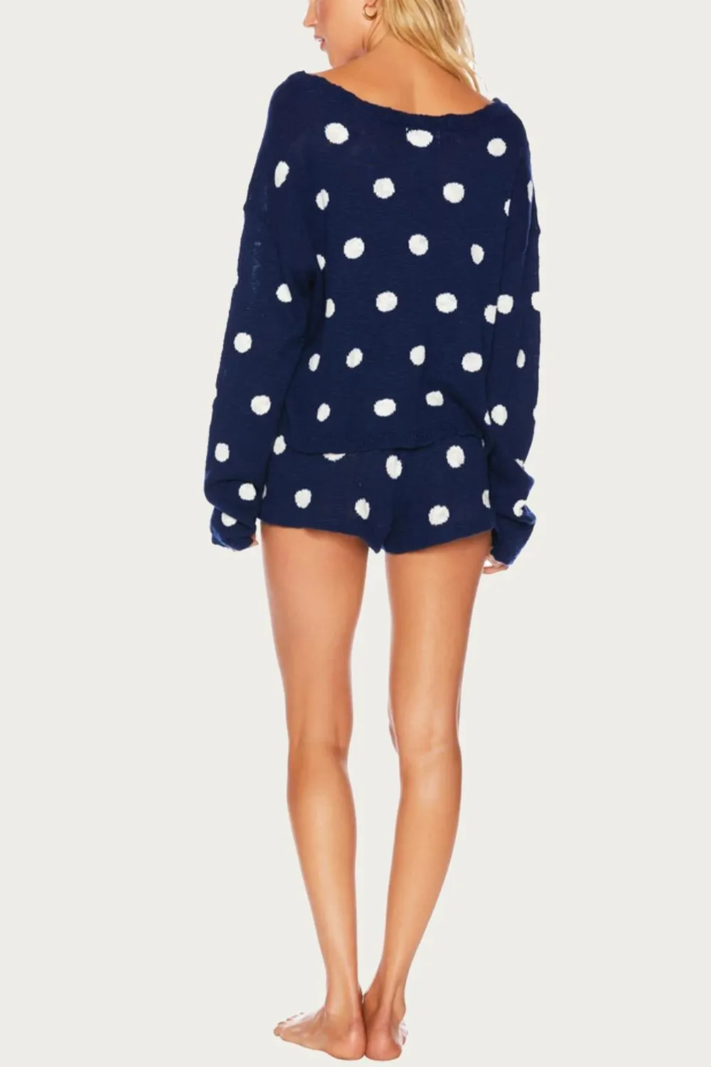 Beach Sweater In Navy Polka Dot
