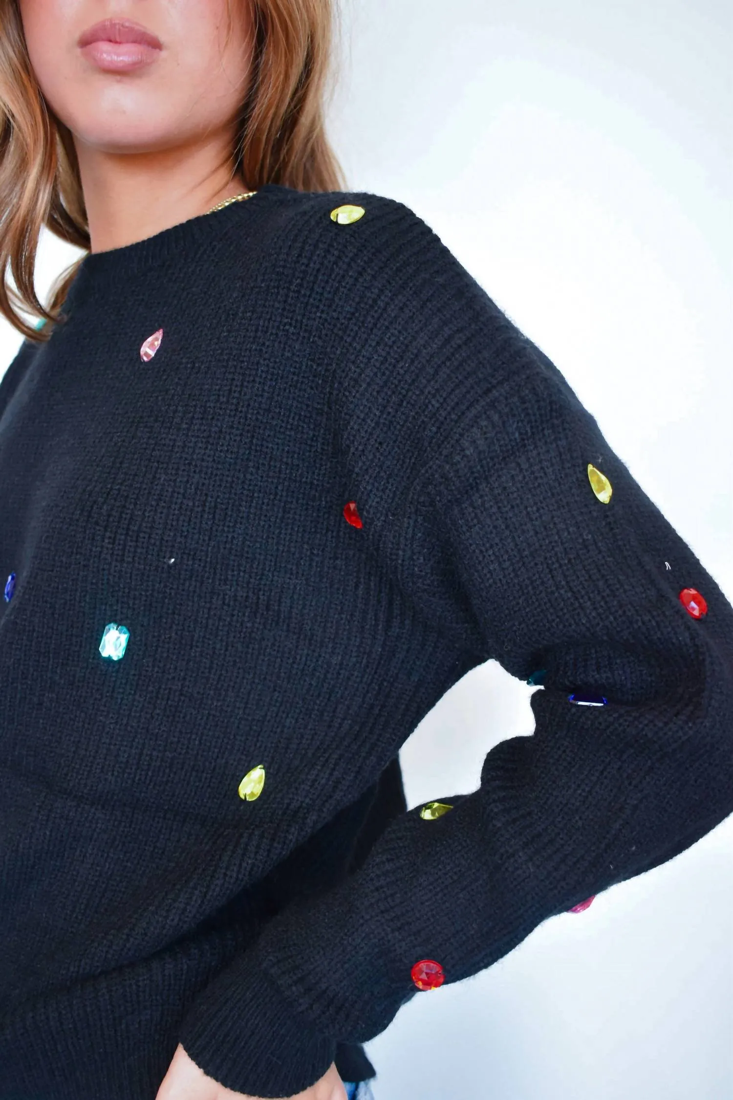 Bejeweled Chunky Sweater In Black