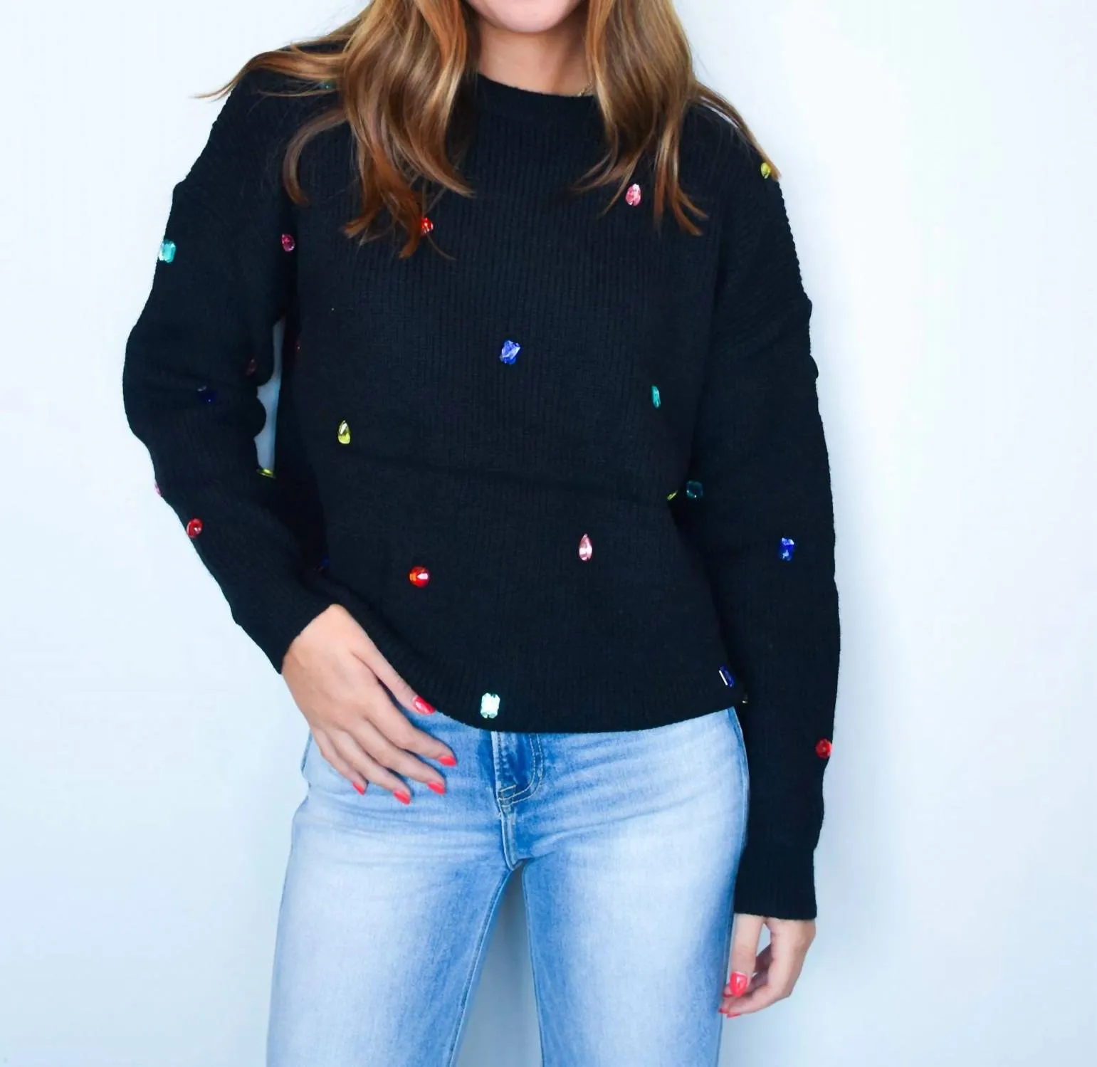 Bejeweled Chunky Sweater In Black