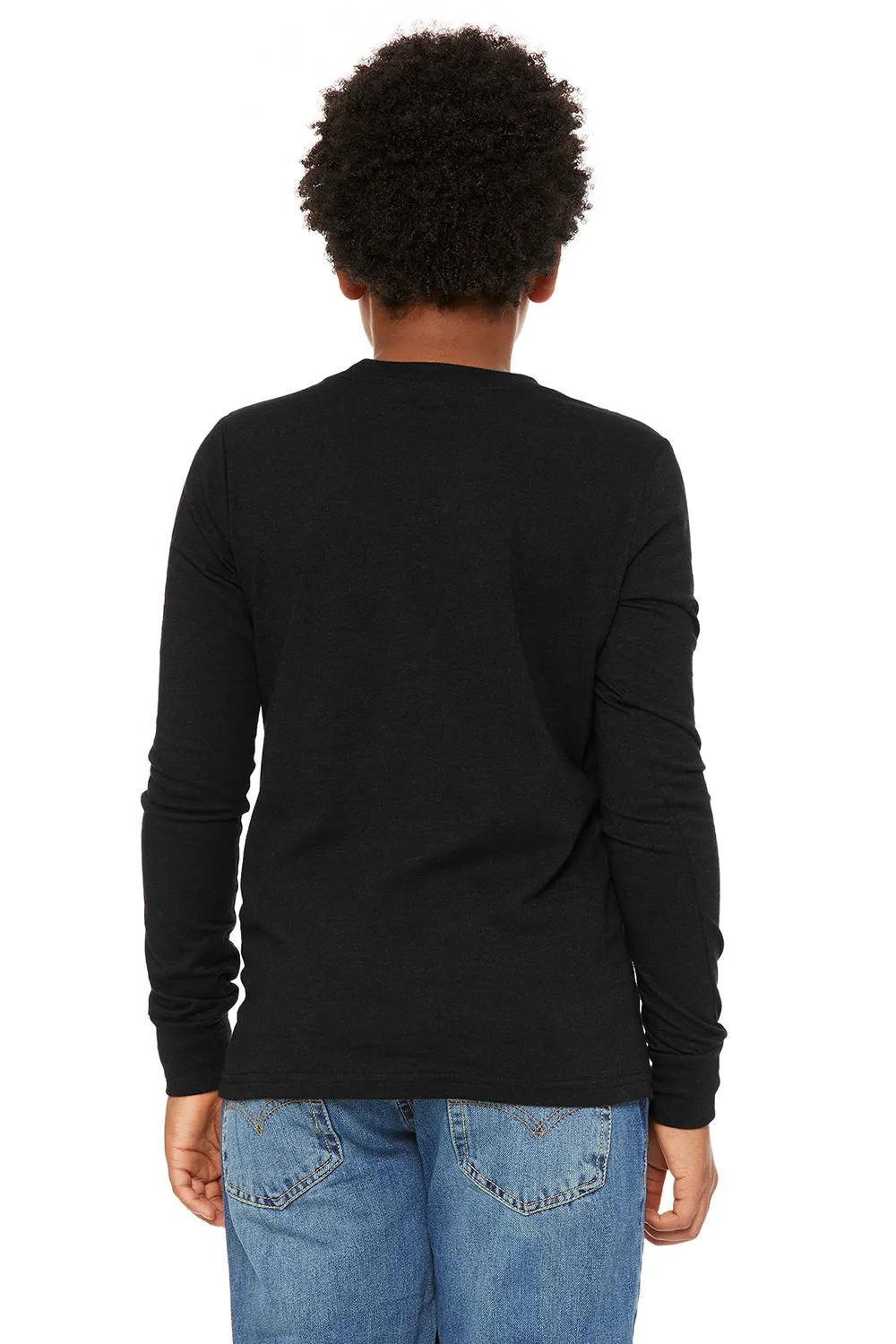 Bella   Canvas Youth Jersey Long Sleeve Crewneck T-Shirt - Heather Black