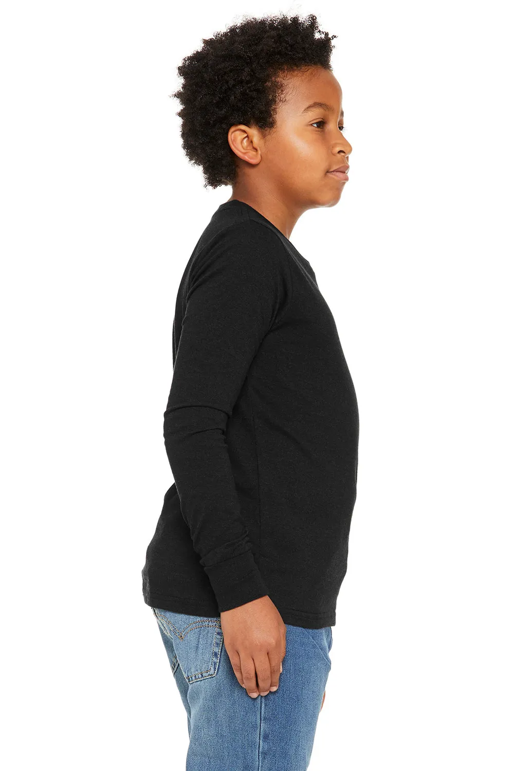 Bella   Canvas Youth Jersey Long Sleeve Crewneck T-Shirt - Heather Black