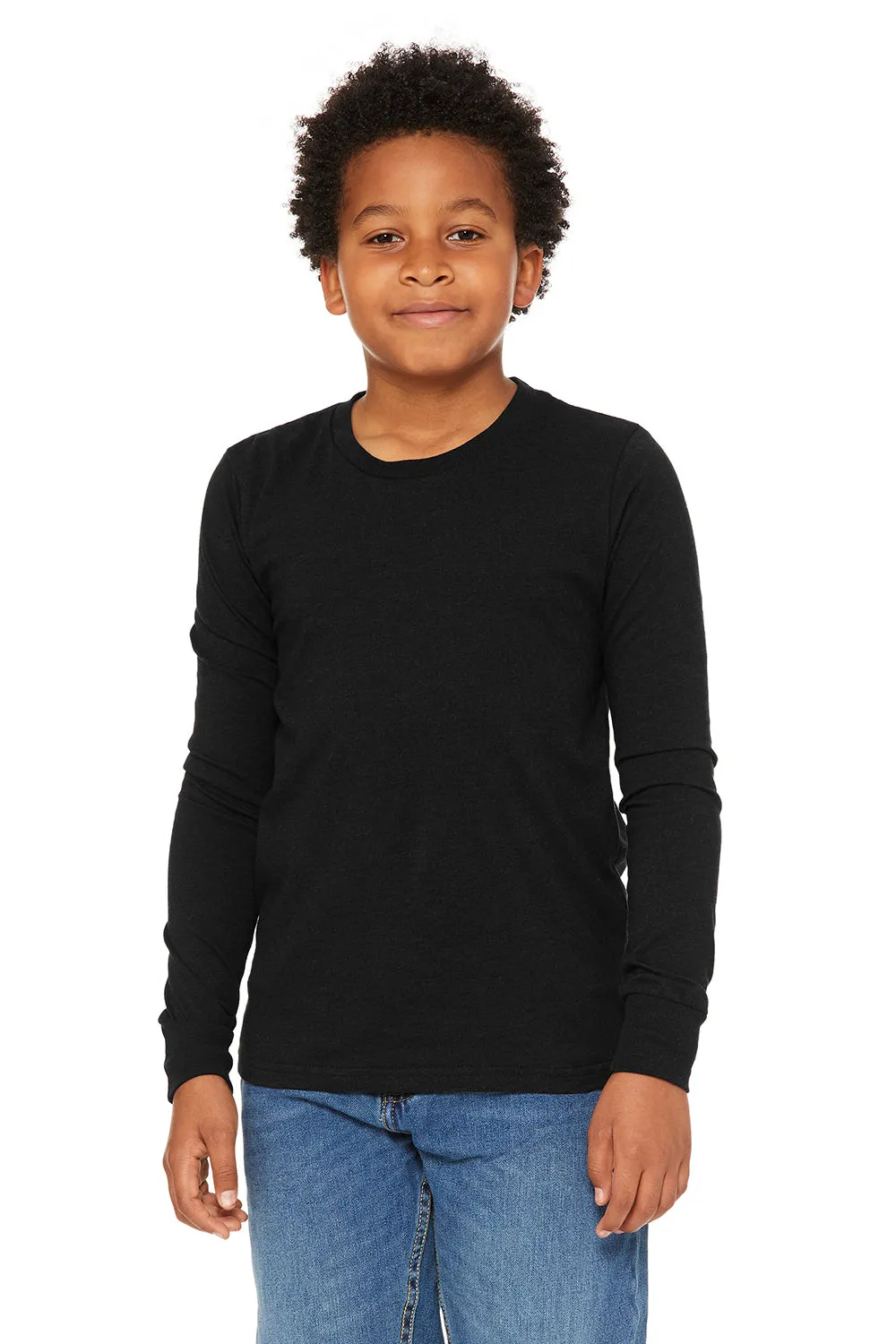 Bella   Canvas Youth Jersey Long Sleeve Crewneck T-Shirt - Heather Black