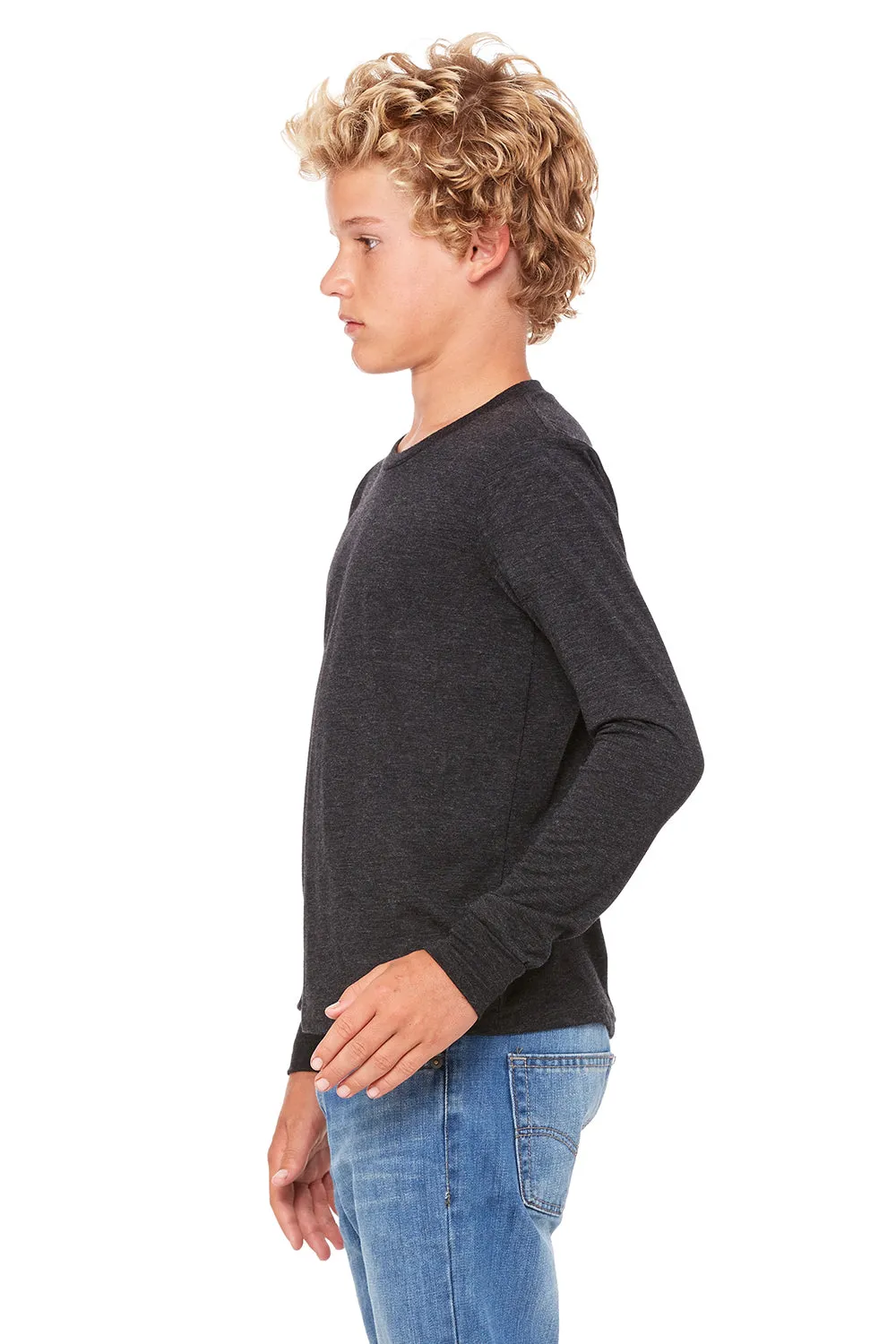 Bella   Canvas Youth Jersey Long Sleeve Crewneck T-Shirt - Heather Dark Grey