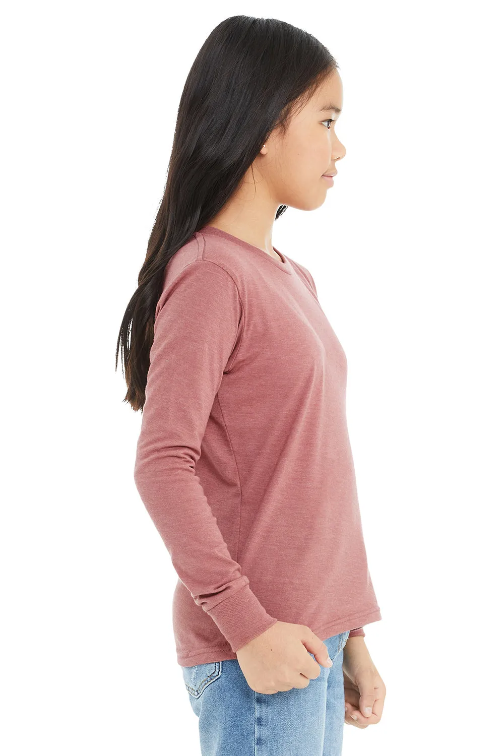 Bella   Canvas Youth Jersey Long Sleeve Crewneck T-Shirt - Heather Mauve