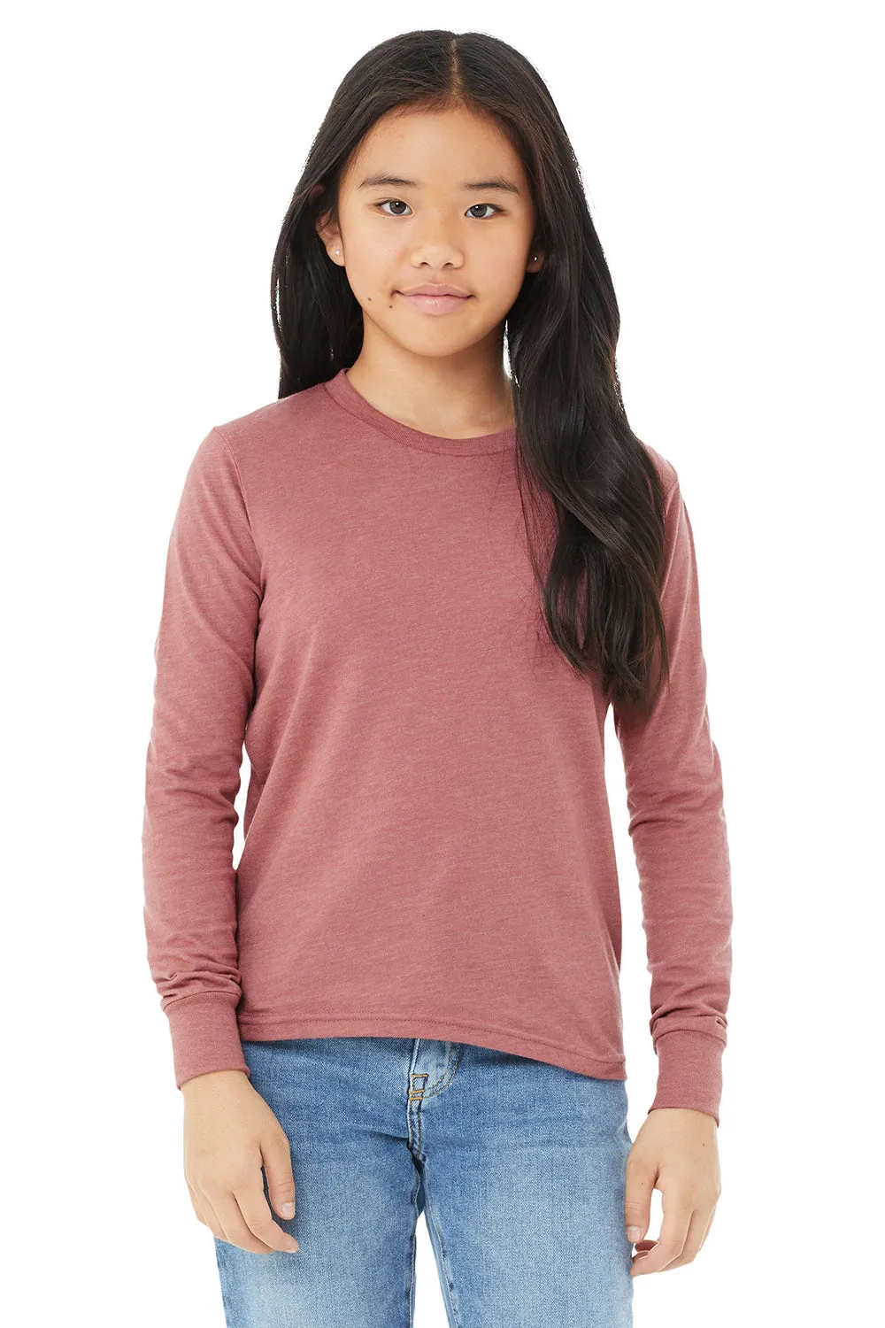 Bella   Canvas Youth Jersey Long Sleeve Crewneck T-Shirt - Heather Mauve