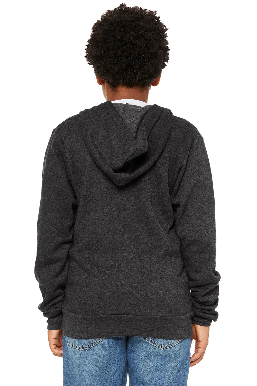 Bella   Canvas Youth Sponge Fleece Full Zip Hooded Sweatshirt Hoodie w/ Pockets - Heather Dark Grey