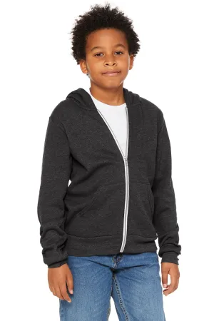 Bella   Canvas Youth Sponge Fleece Full Zip Hooded Sweatshirt Hoodie w/ Pockets - Heather Dark Grey