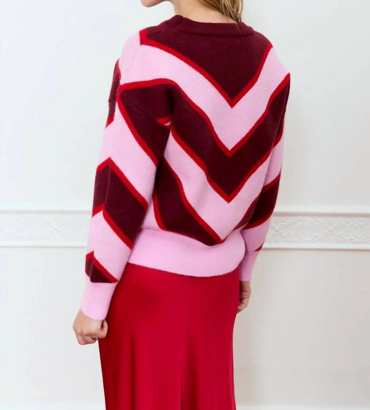 Bellis Sweater In Pink, Bordeaux & Red