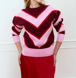 Bellis Sweater In Pink, Bordeaux & Red
