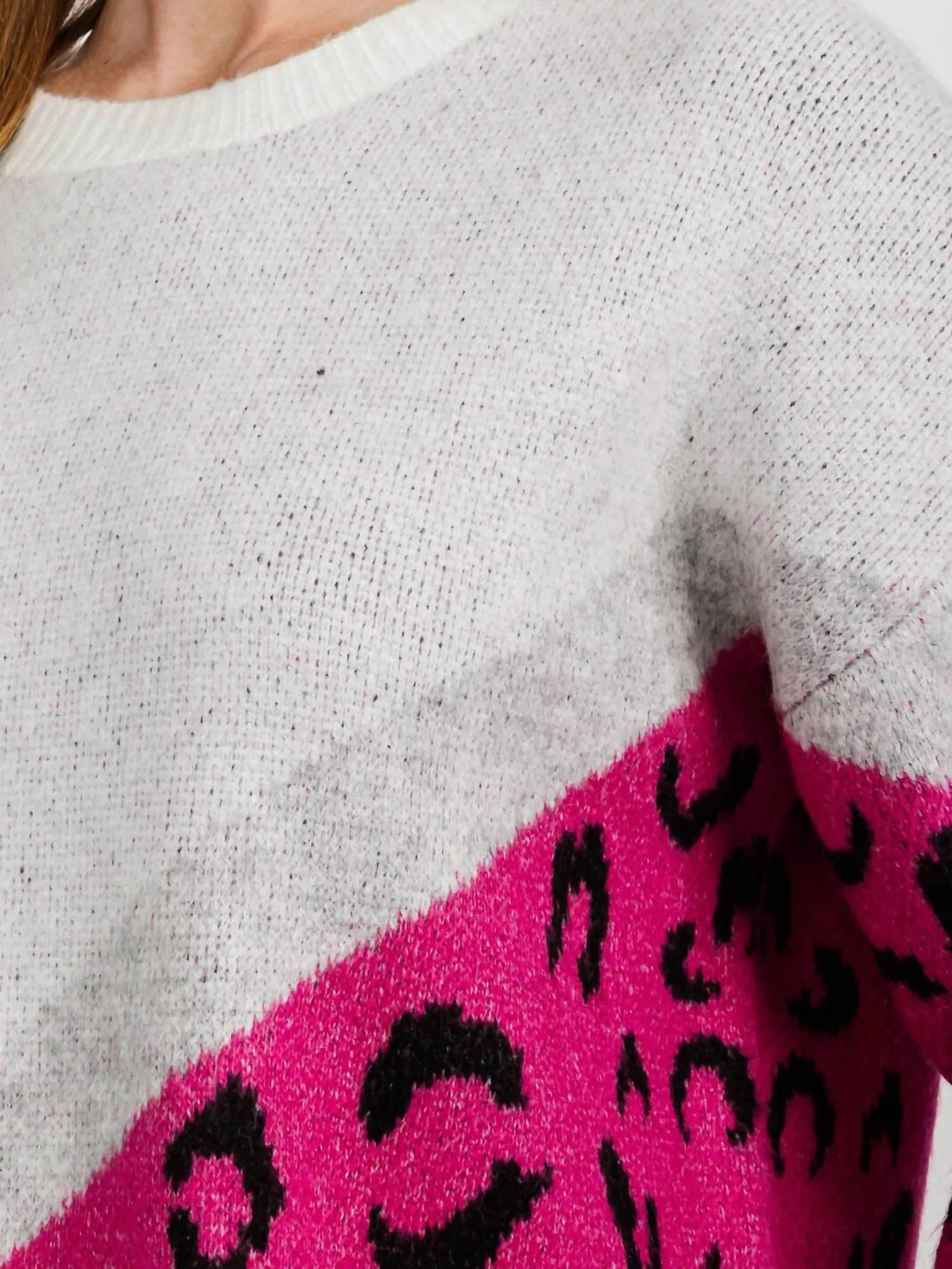 Bold And Cozy Color Block Leopard Sweater In Hot Pink