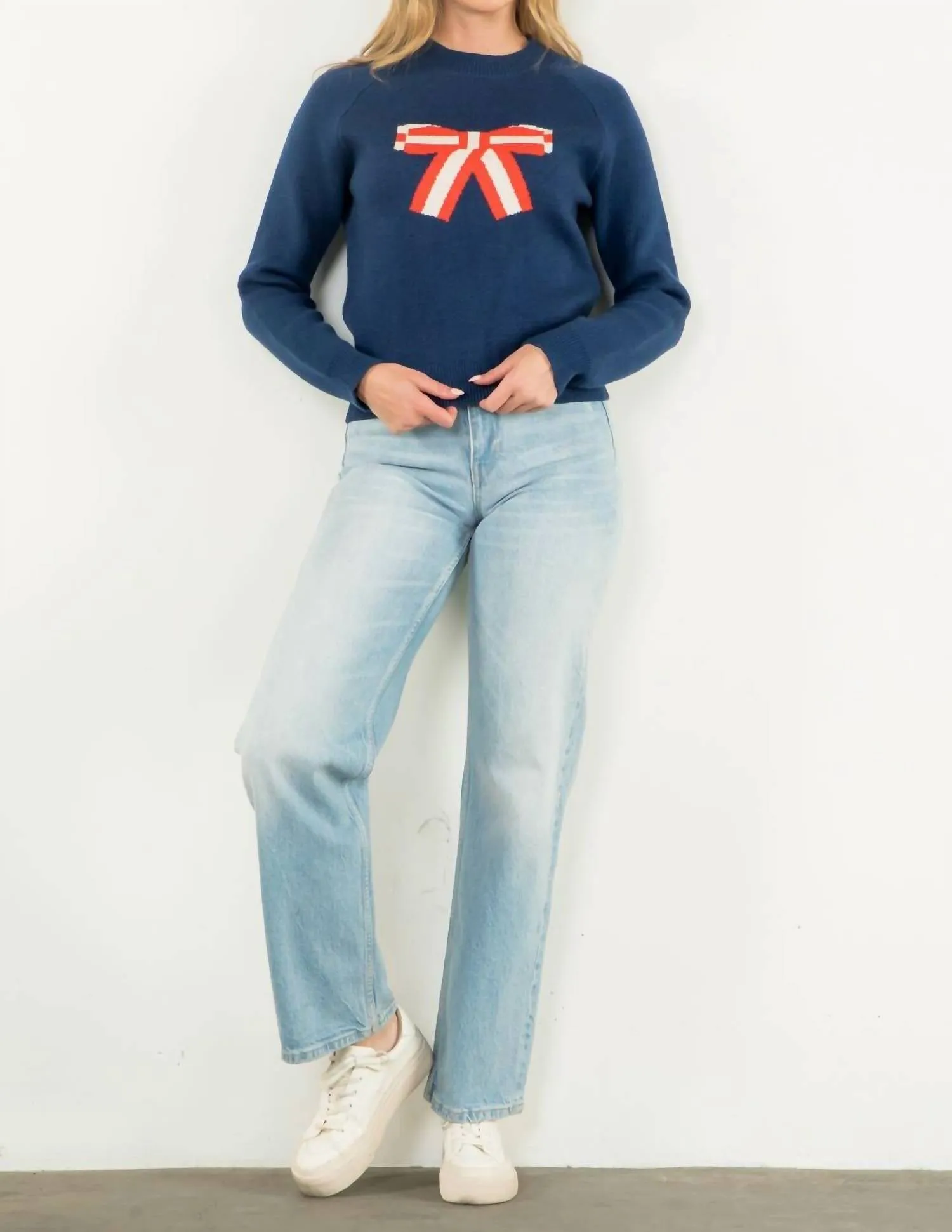 Bow Crewneck Sweater In Navy