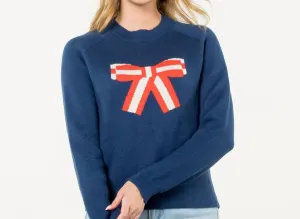 Bow Crewneck Sweater In Navy