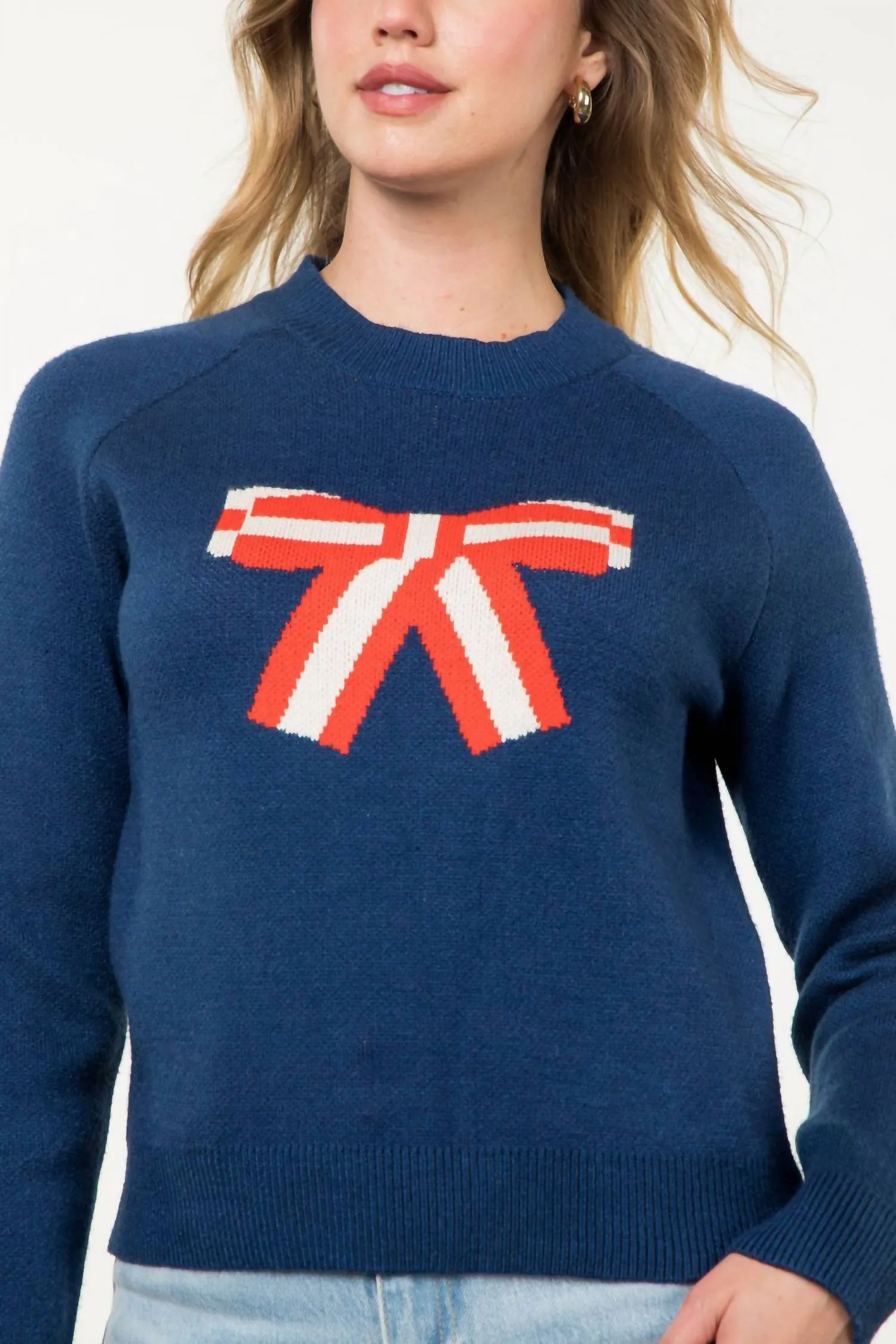 Bow Crewneck Sweater In Navy