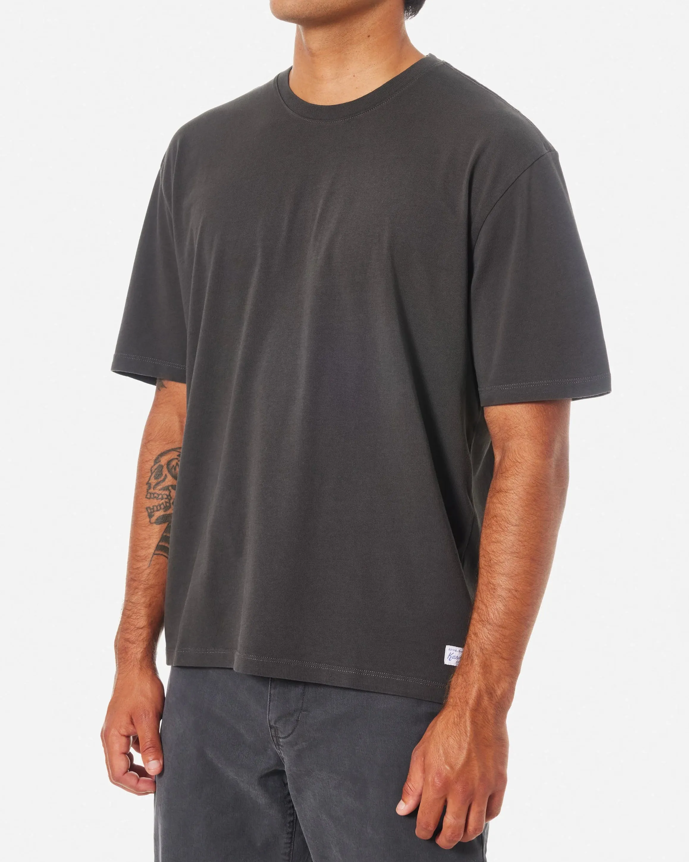 Box Fit Heritage T-Shirt in Black Wash Pigment Dye