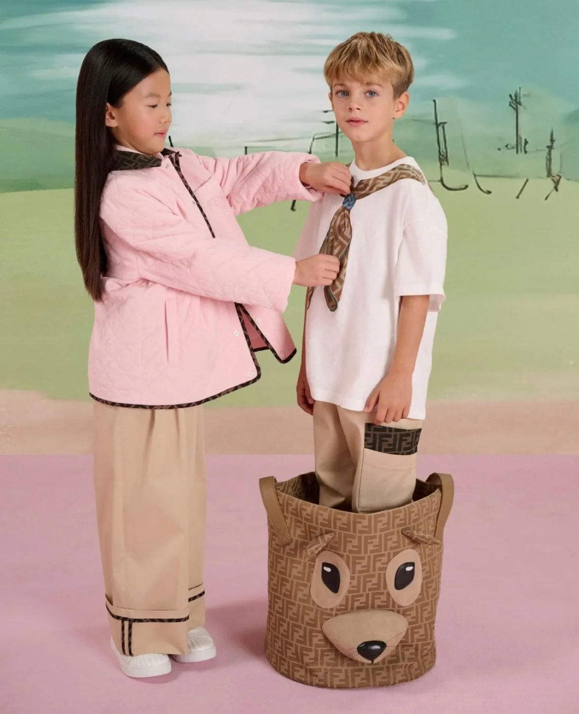Boys Stretch Gabardine Trousers in Beige