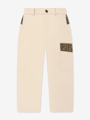 Boys Stretch Gabardine Trousers in Beige