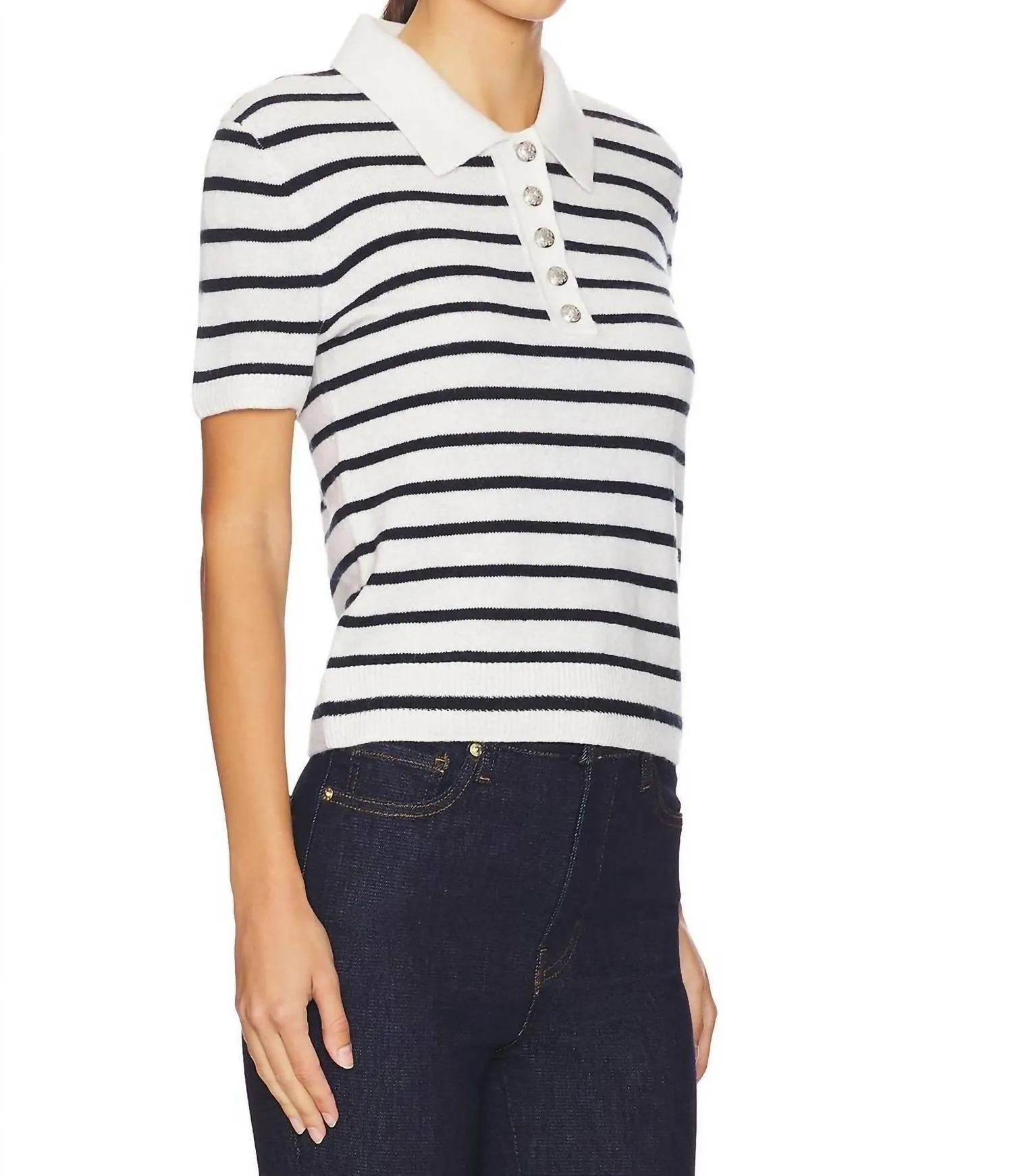Brandt Cashmere Polo In Ivory/navy