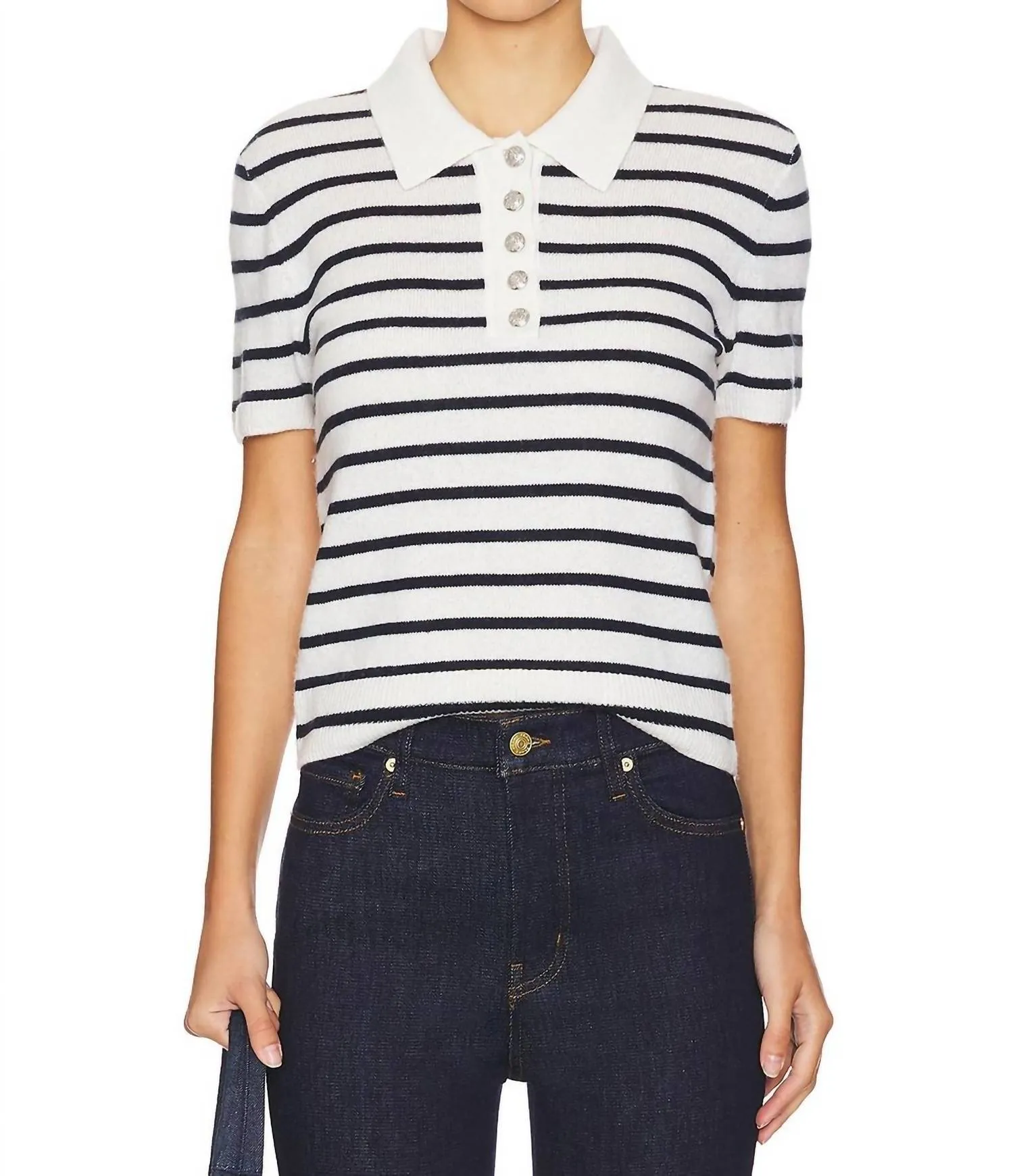 Brandt Cashmere Polo In Ivory/navy