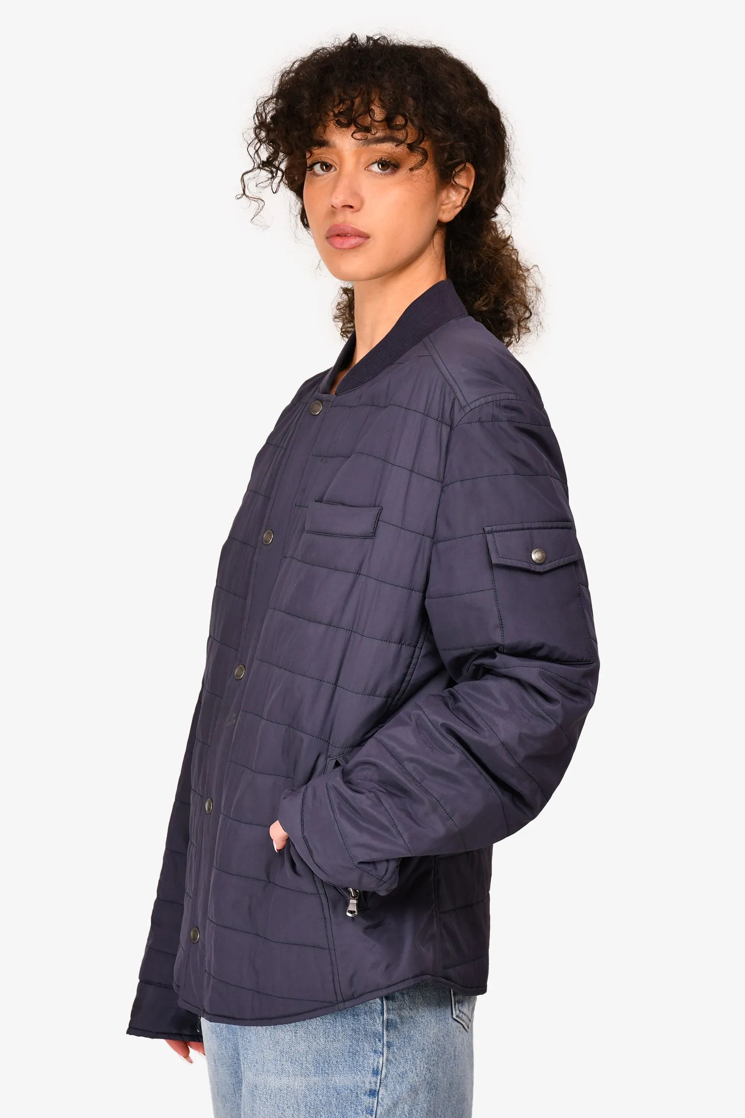 Brunello Cucinelli Blue Quilted Bomber Jacket Size XL Mens